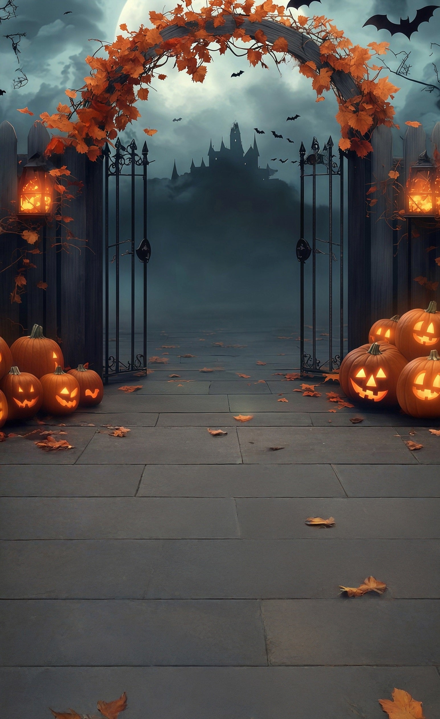 Halloween Backdrops Maple Leaf Twisted Arch Pumpkin Lights Twinkle Sweep Backdrop MRR8-63