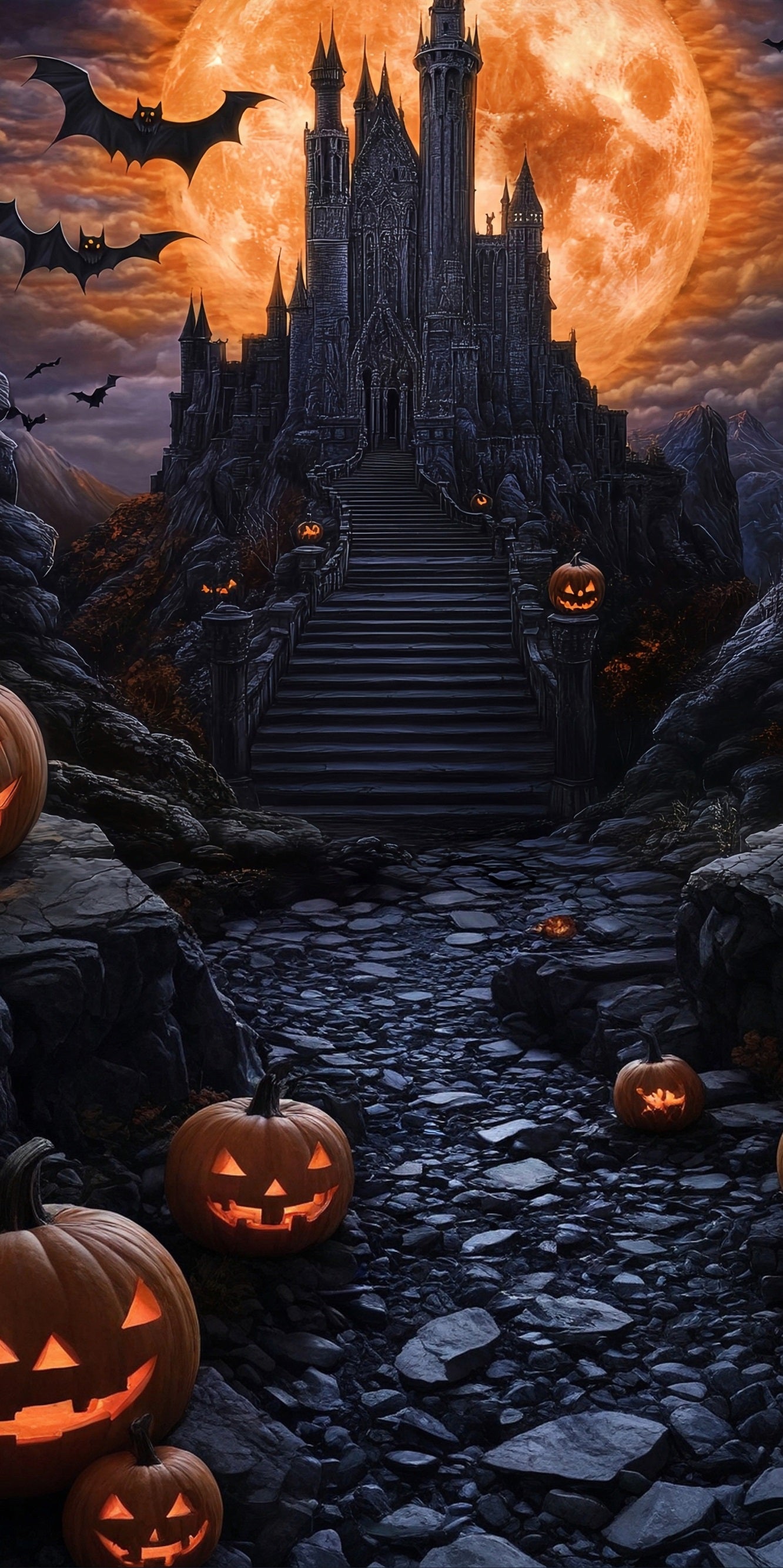 Halloween Photo Backdrop Magical Giant Blood Moon Black Castle Sweep Backdrop MRR8-65