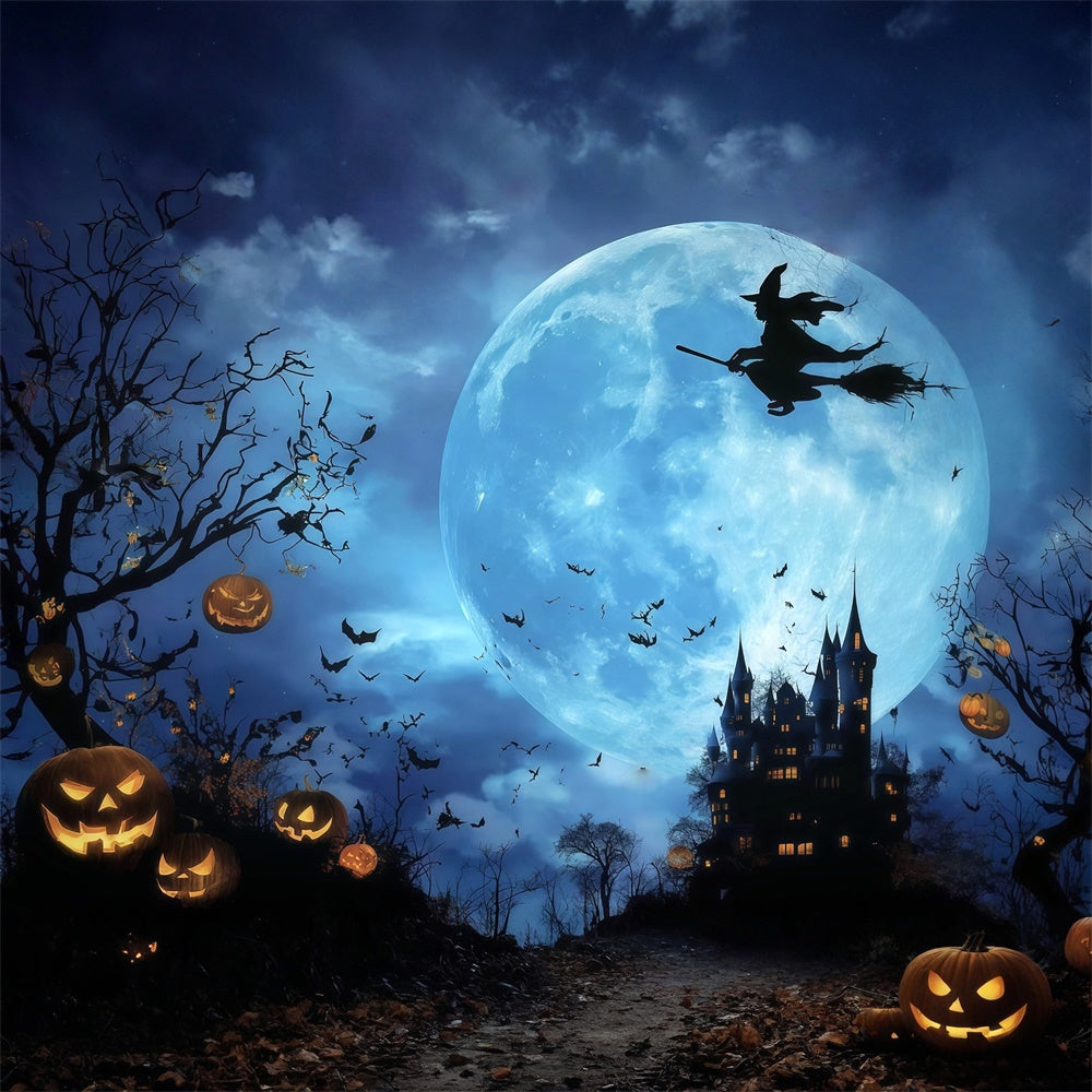 Spooky Halloween Backdrop Mystic Forest Castle Full Moon Witch Halloween Backdrop MRR8-7