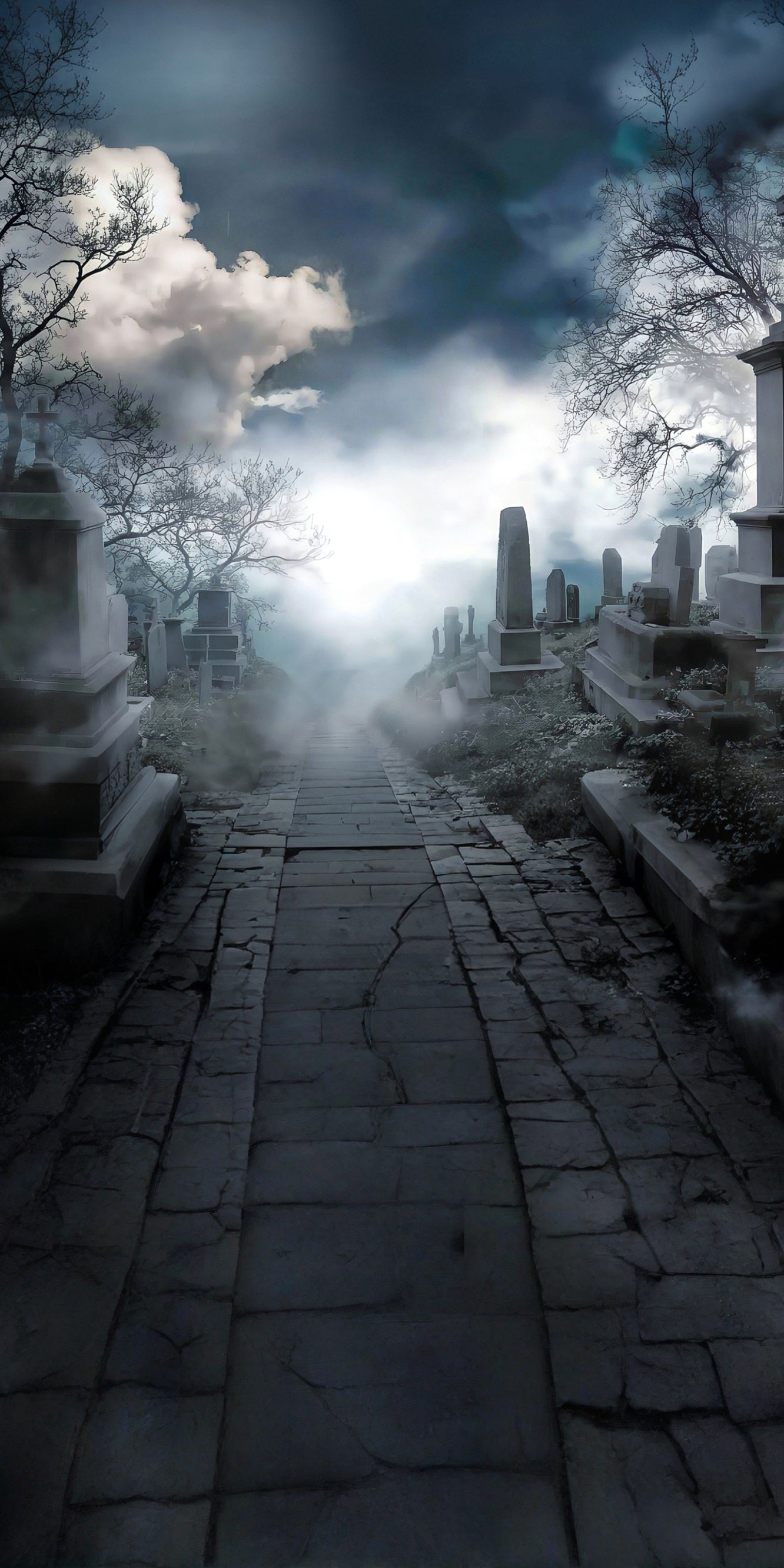 Halloween Graveyard Backdrop Quiet Smokey Cemetery Sweep Backdrop MRR8-70