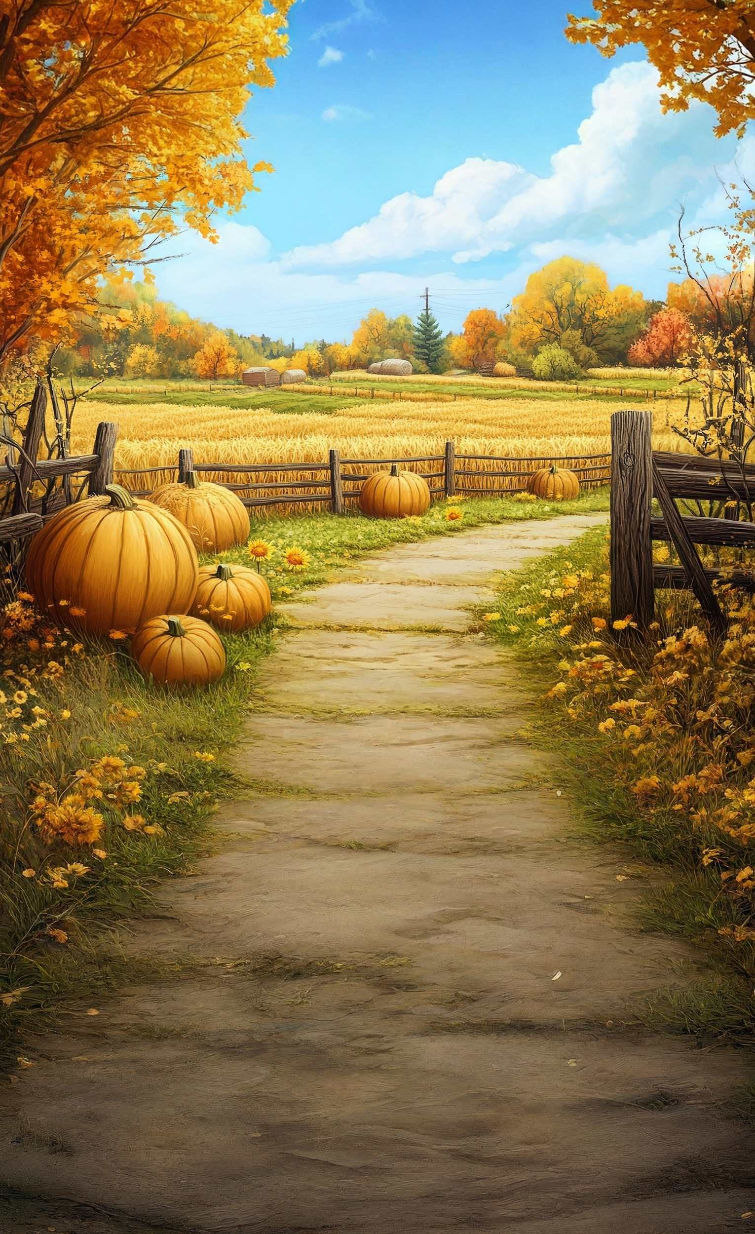 Fall Backdrop Golden Pumpkin Pathway Farm Sweep Backdrop MRR8-71