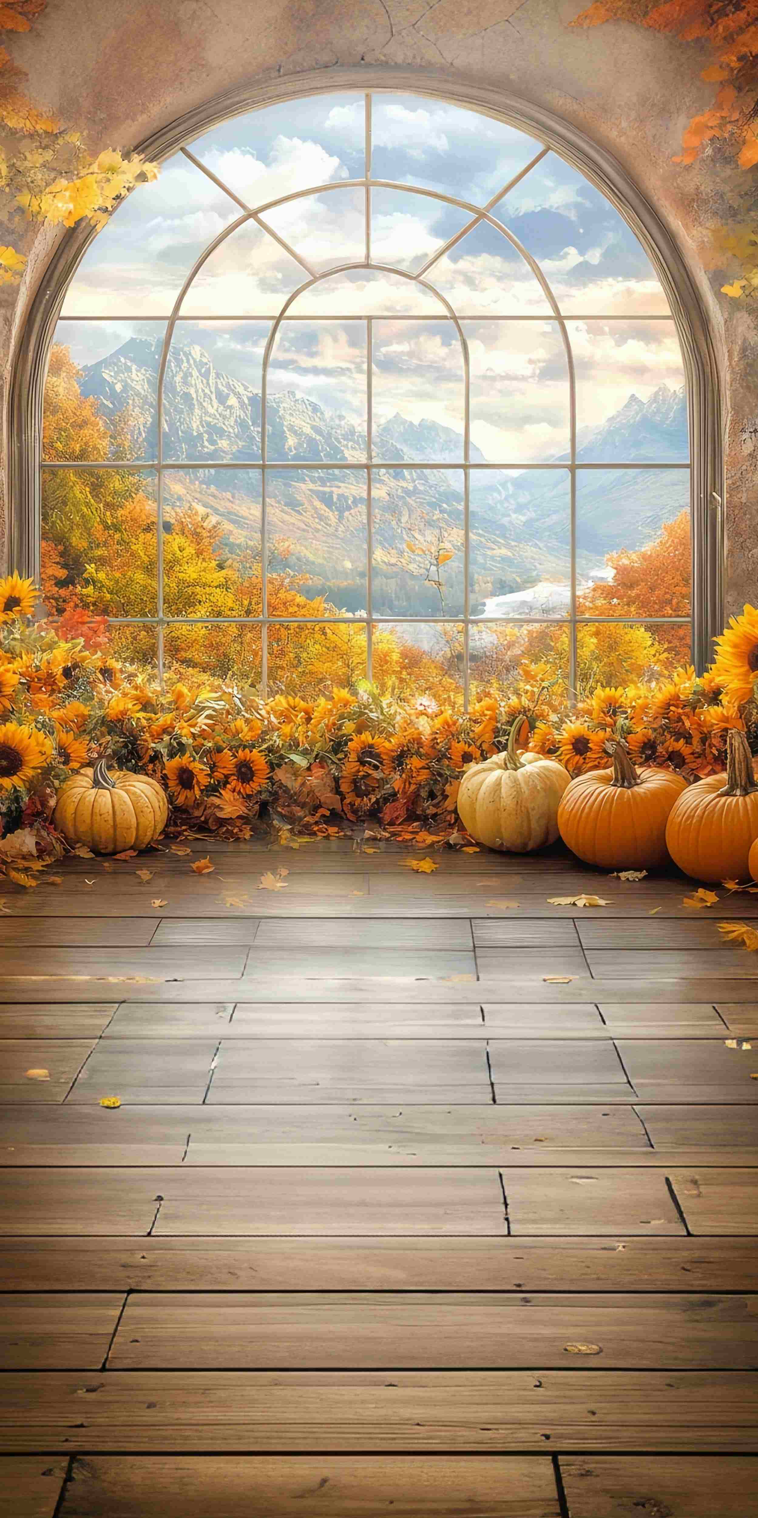 Fall Photo Backdrop Sunflower Window Mountain View Sweep Backdrop MRR8-72