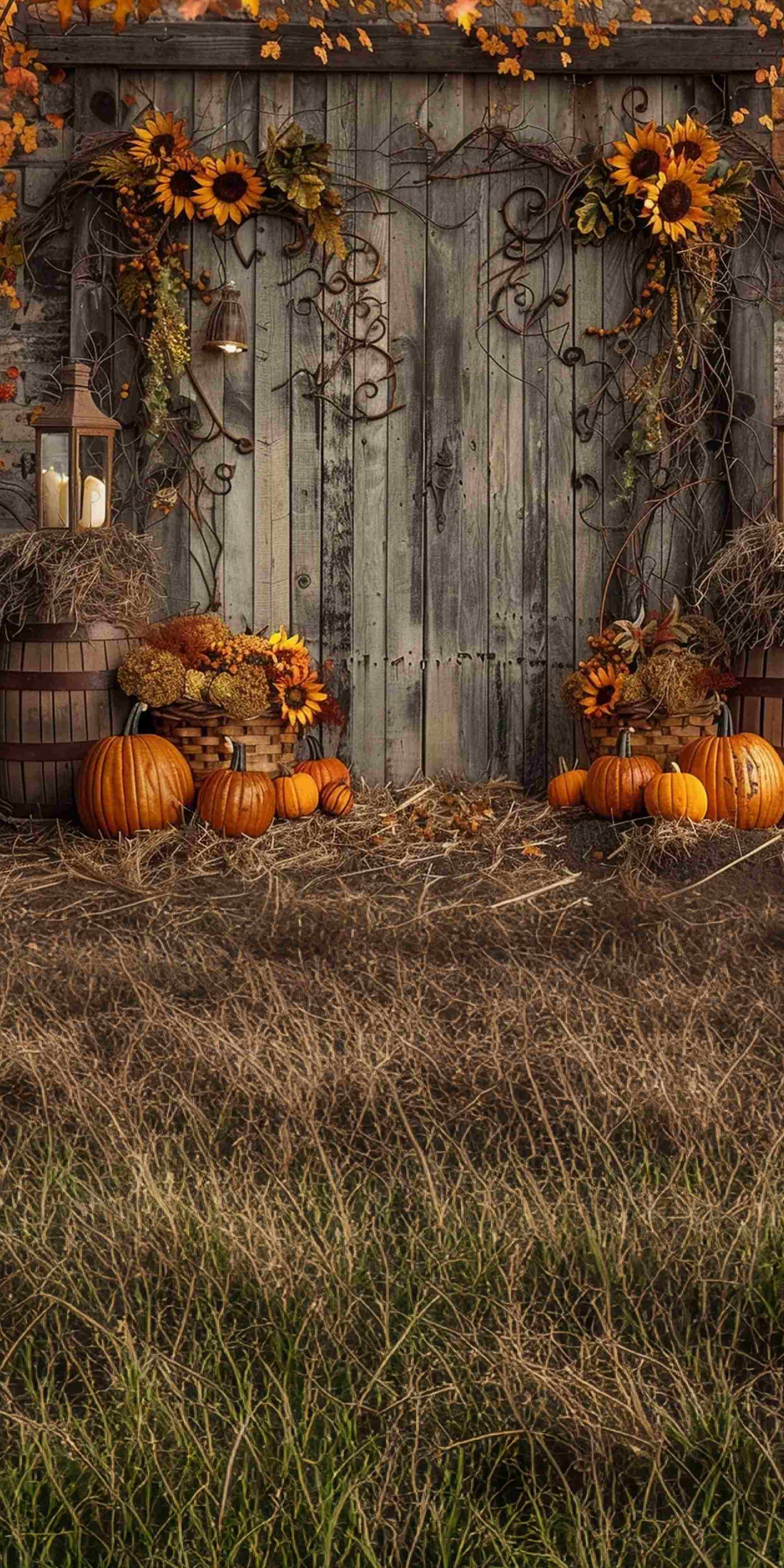 Western Backdrop Rustic Sunflower Pumpkin Porch Sweep Backdrop MRR8-77