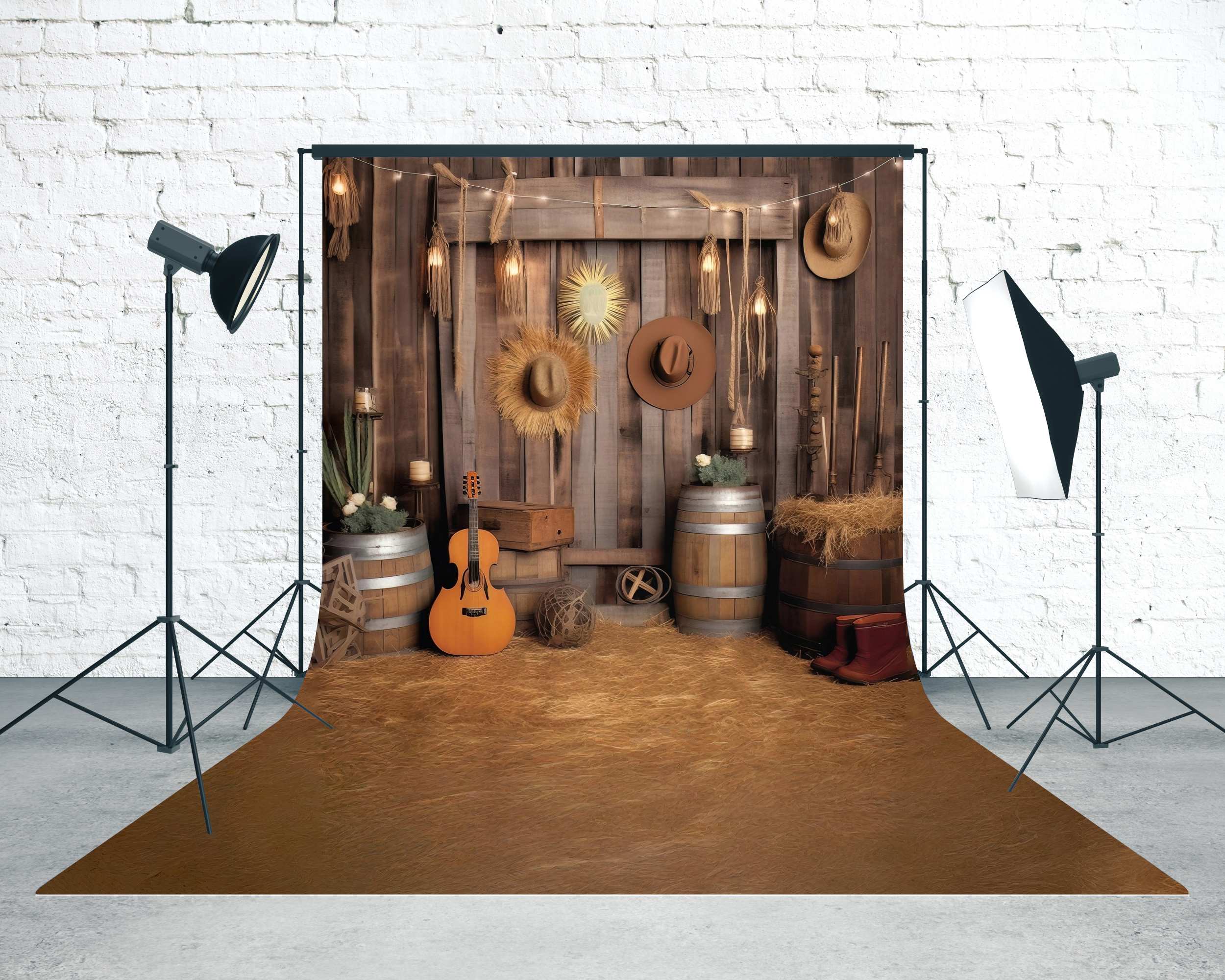 Cowboy Backdrop Western Guitar Barn Harvest Sweep Backdrop MRR8-78