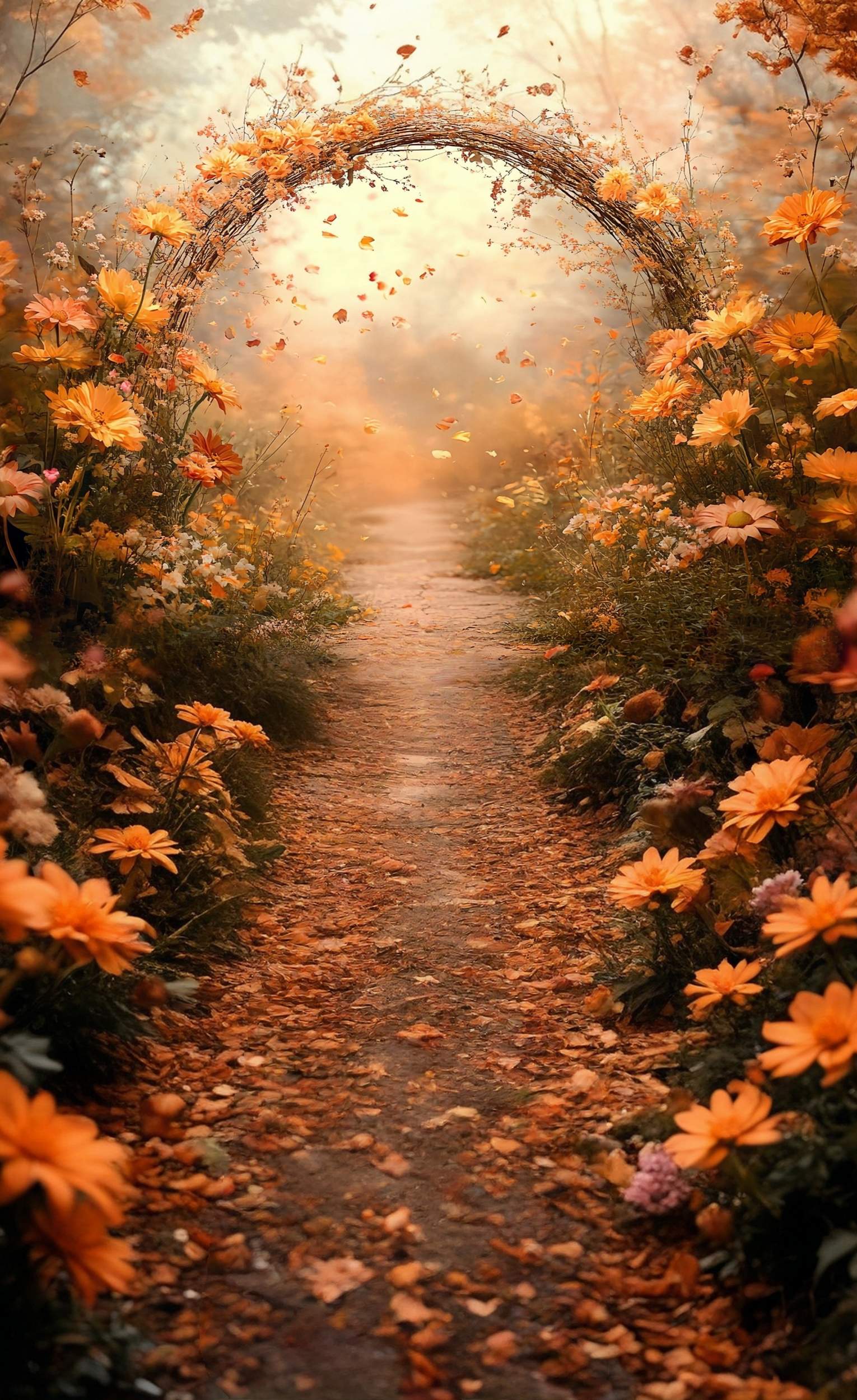 Fall Backdrop Ideas Golden Petal Archway Fairy Path Sweep Backdrop MRR8-82