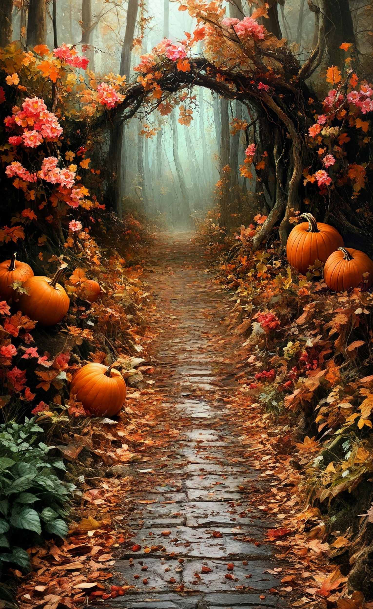 Autumn Fall Backdrop Pumpkin Forest Tunnel Sweep Backdrop MRR8-84