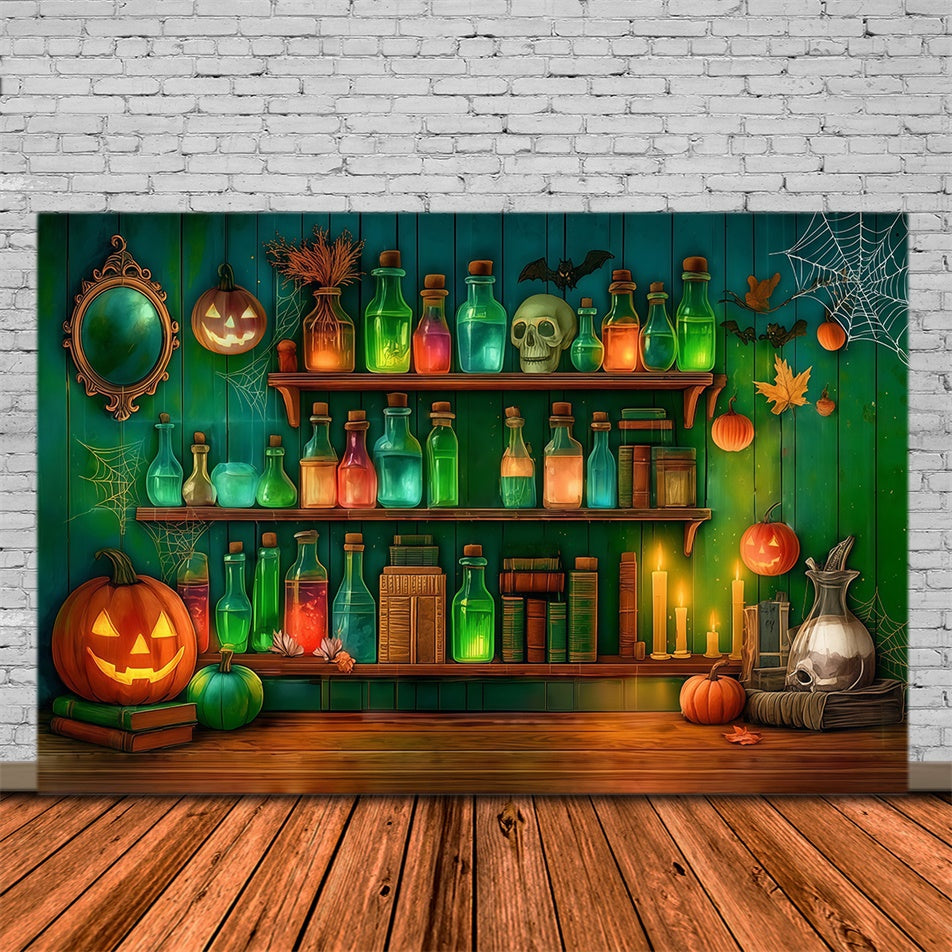Halloween Wall Backdrop Chemical Reagent Skull Spooky Green Wall Backdrop MRR8-9