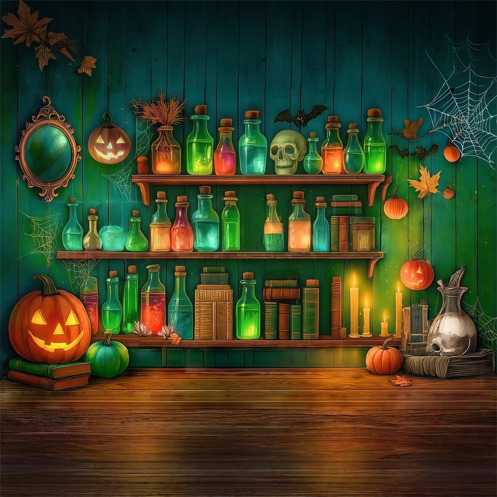 Halloween Wall Backdrop Chemical Reagent Skull Spooky Green Wall Backdrop MRR8-9