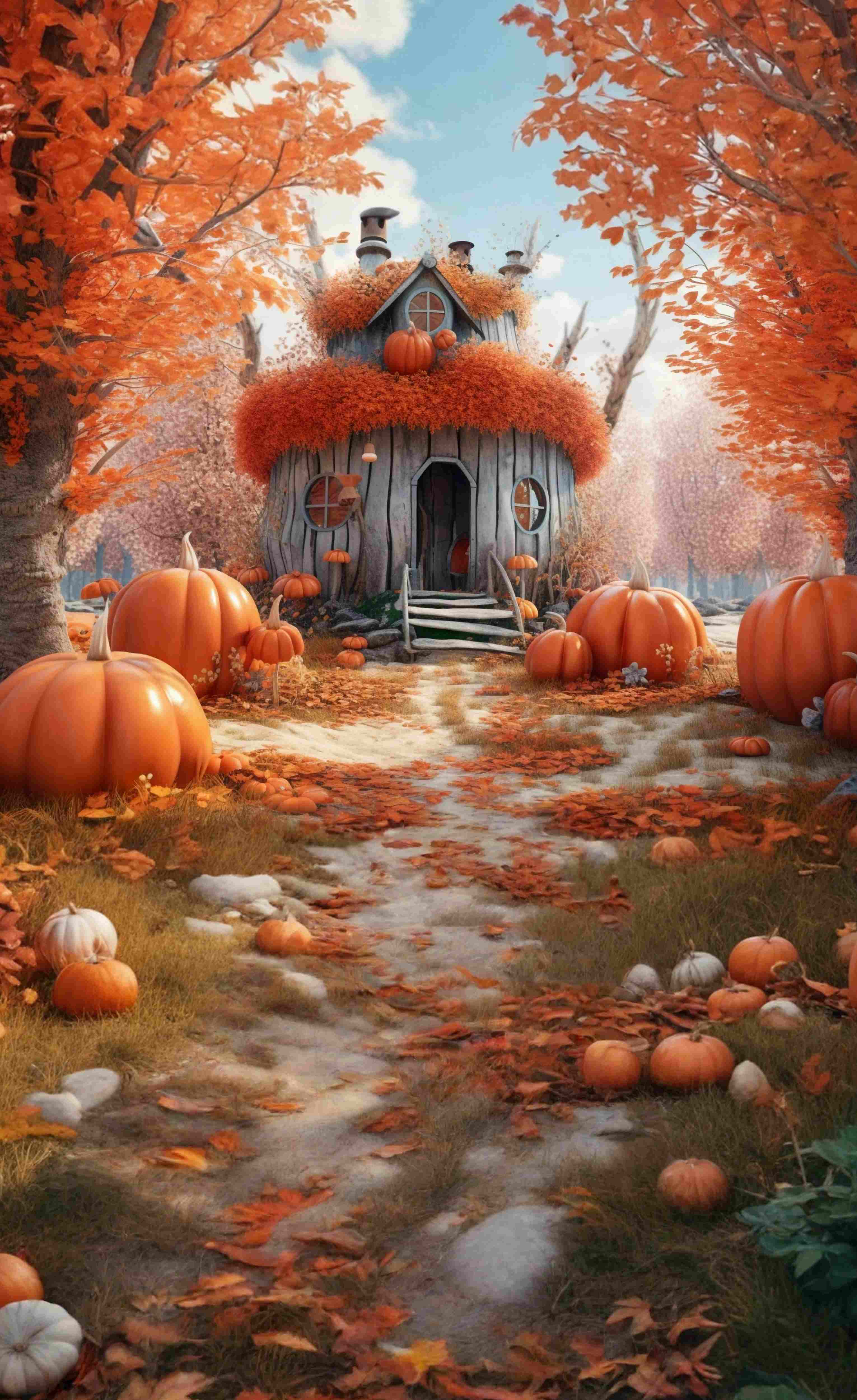 Autumn Backdrop Whimsical Pumpkin House Lane Sweep Backdrop MRR8-93