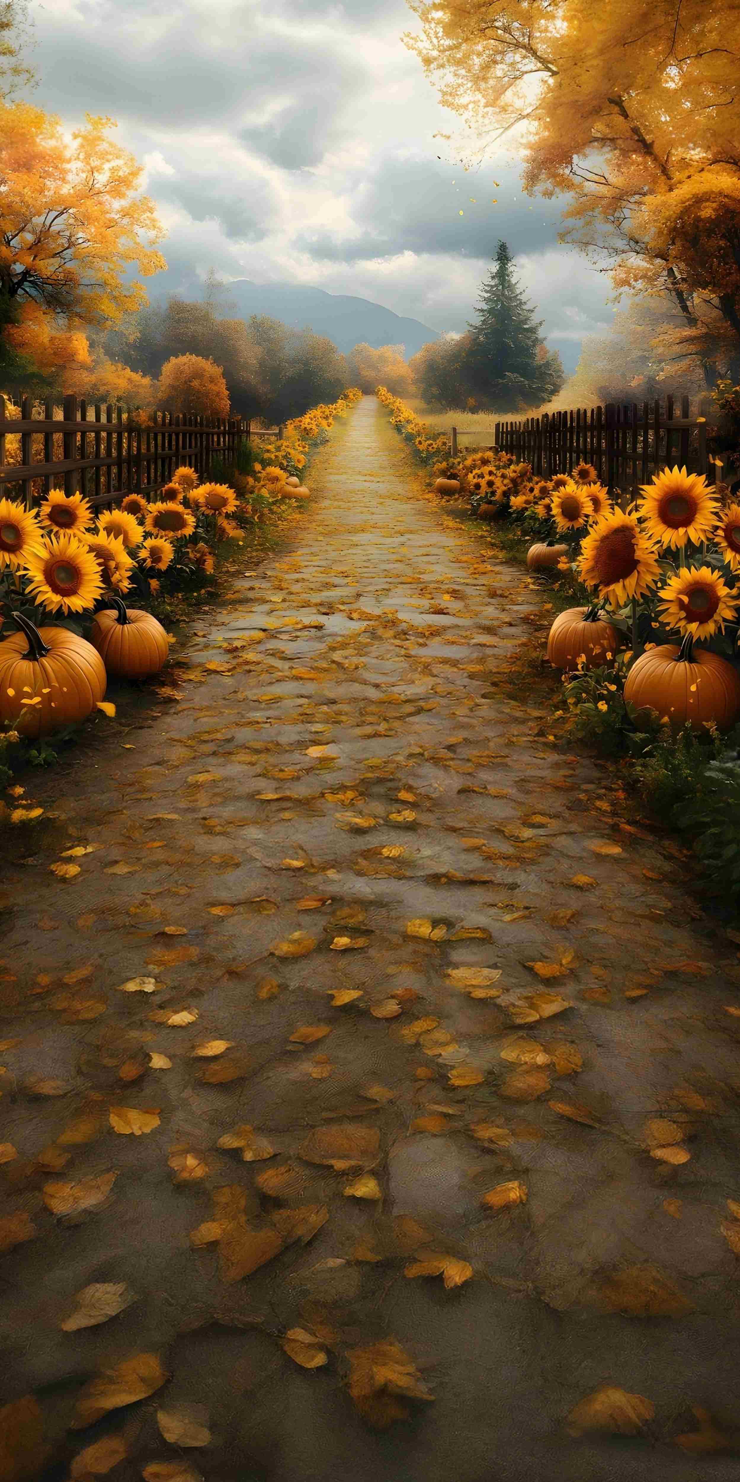 Fall Backdrops for Photography Golden Pumpkin Sunflower Path Sweep Backdrop MRR8-95