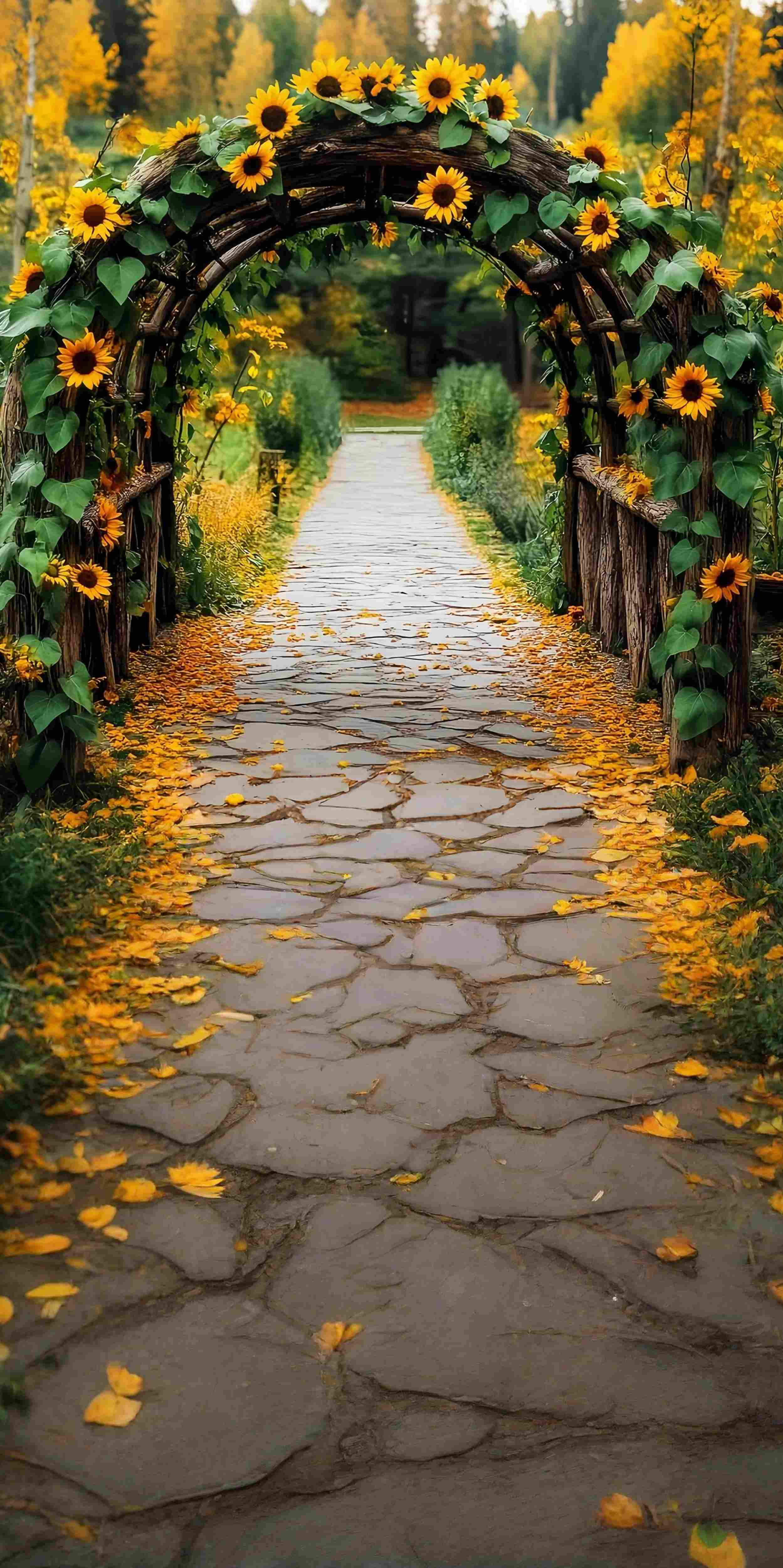 Fall Backdrop Rustic Sunflower Archway Trail Sweep Backdrop MRR8-96