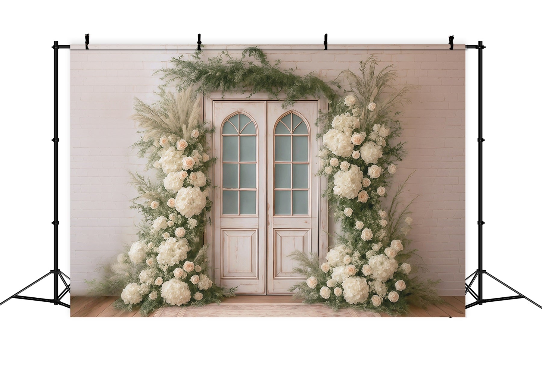 Spring Floral Backdrop White Roses Vintage Door Flowers Spring Backdrop MRR9-1