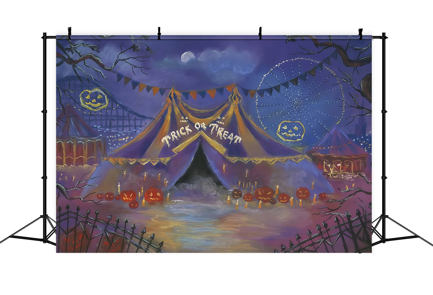 Halloween Backdrop Carnival Tent Pumpkins Moon Halloween Photo Backdrop MRR9-102
