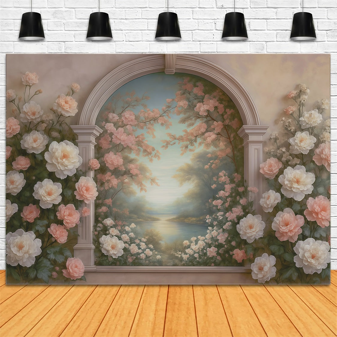 Vintage Wall Backdrop Pastel Floral Archway Lake Antique Backdrop MRR9-107