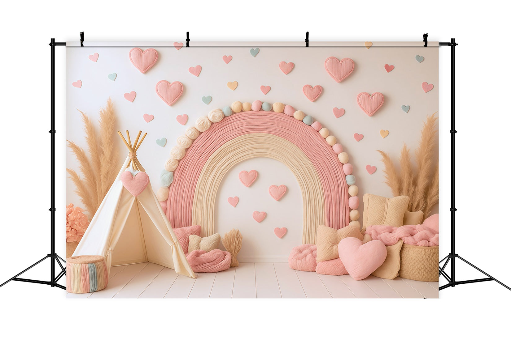 Boho Rainbow Backdrop Pink Rainbow Heart Decor Photography Backdrops for Kids MRR9-11