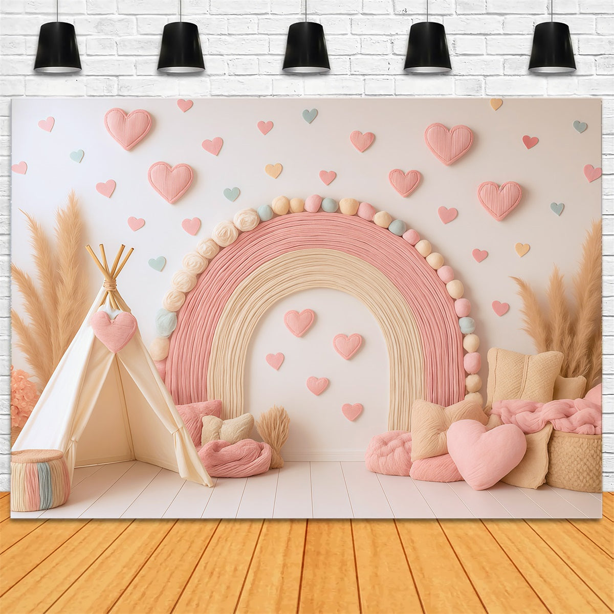 Boho Rainbow Backdrop Pink Rainbow Heart Decor Photography Backdrops for Kids MRR9-11