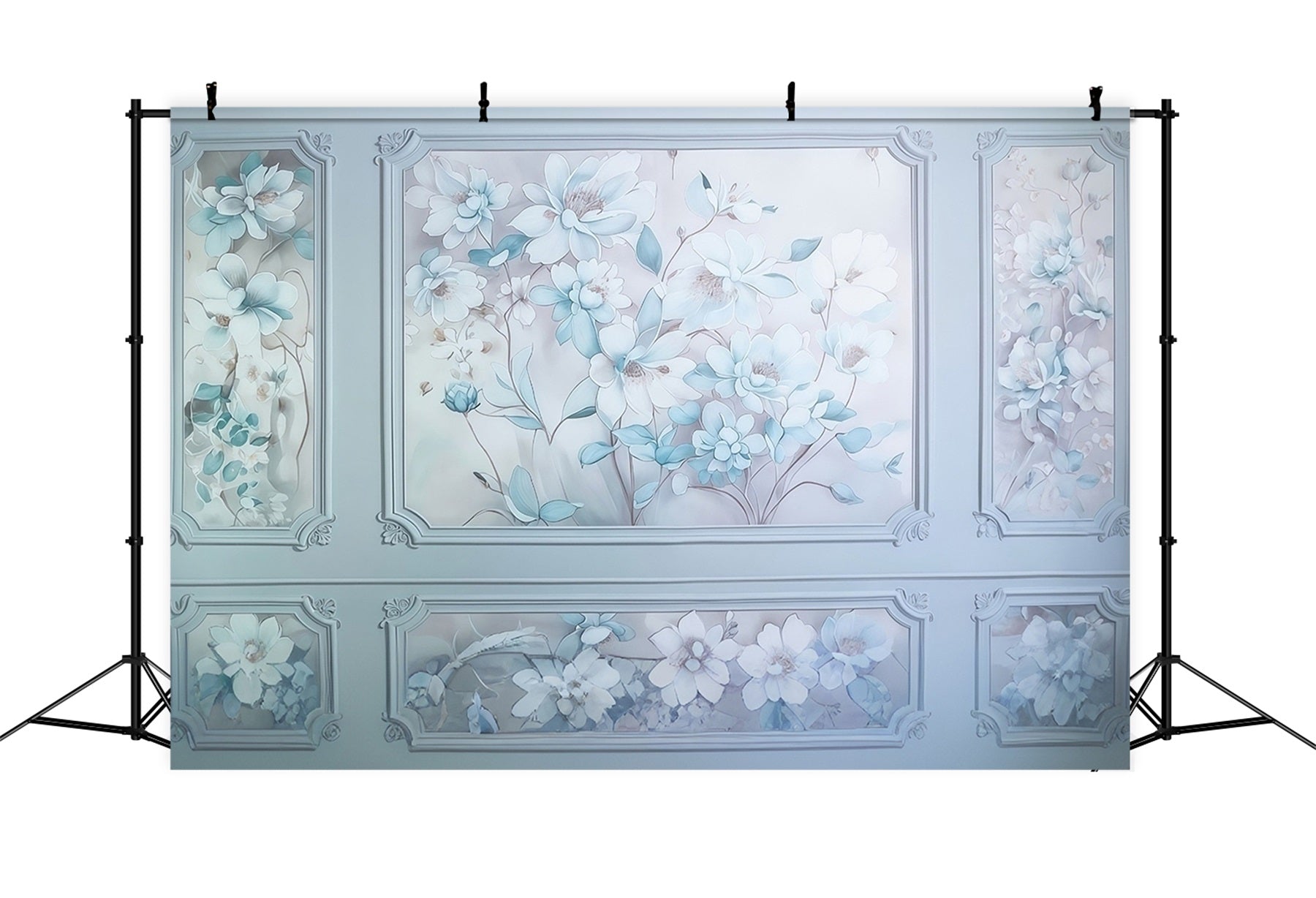 Flower Wall Backdrop Blue White Floral Wall Panels Vintage Backdrop MRR9-110