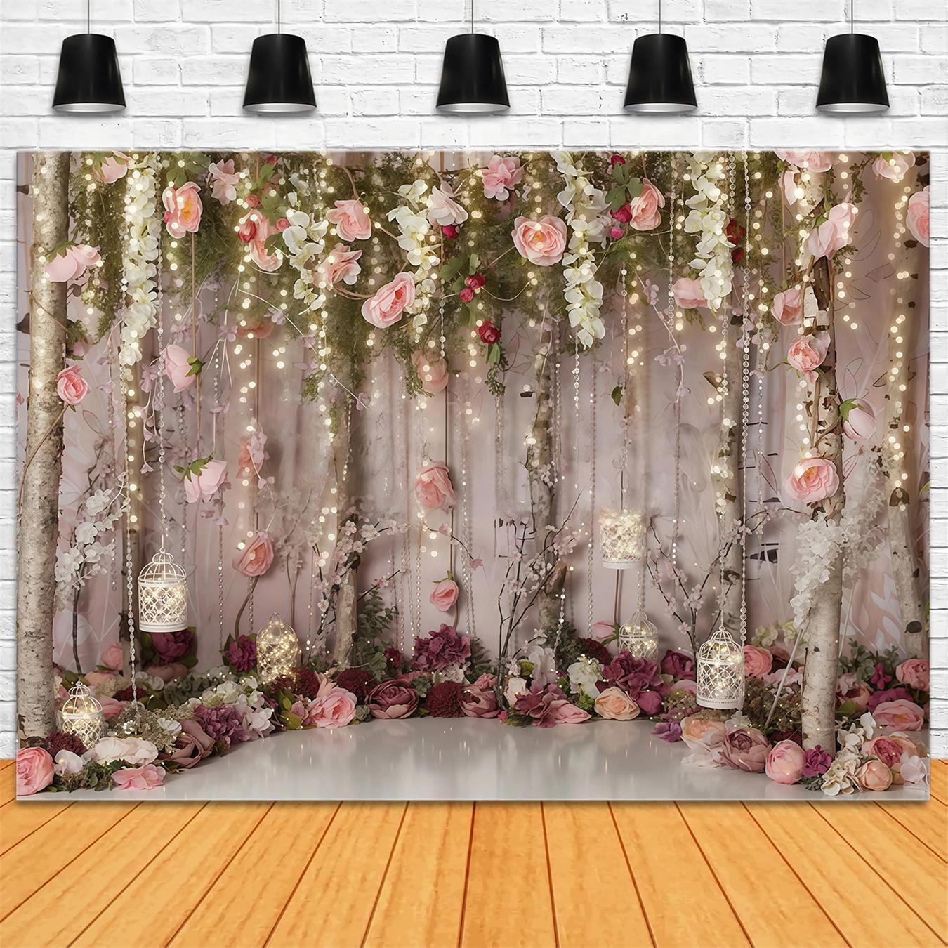 Flower Backdrop Romantic Garden Fairy Lights Valentine's Day Backdrop MRR9-116