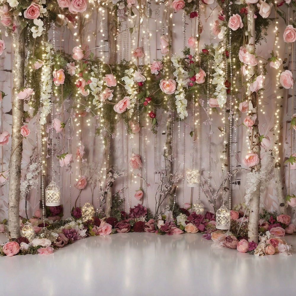 Flower Backdrop Romantic Garden Fairy Lights Valentine's Day Backdrop MRR9-116