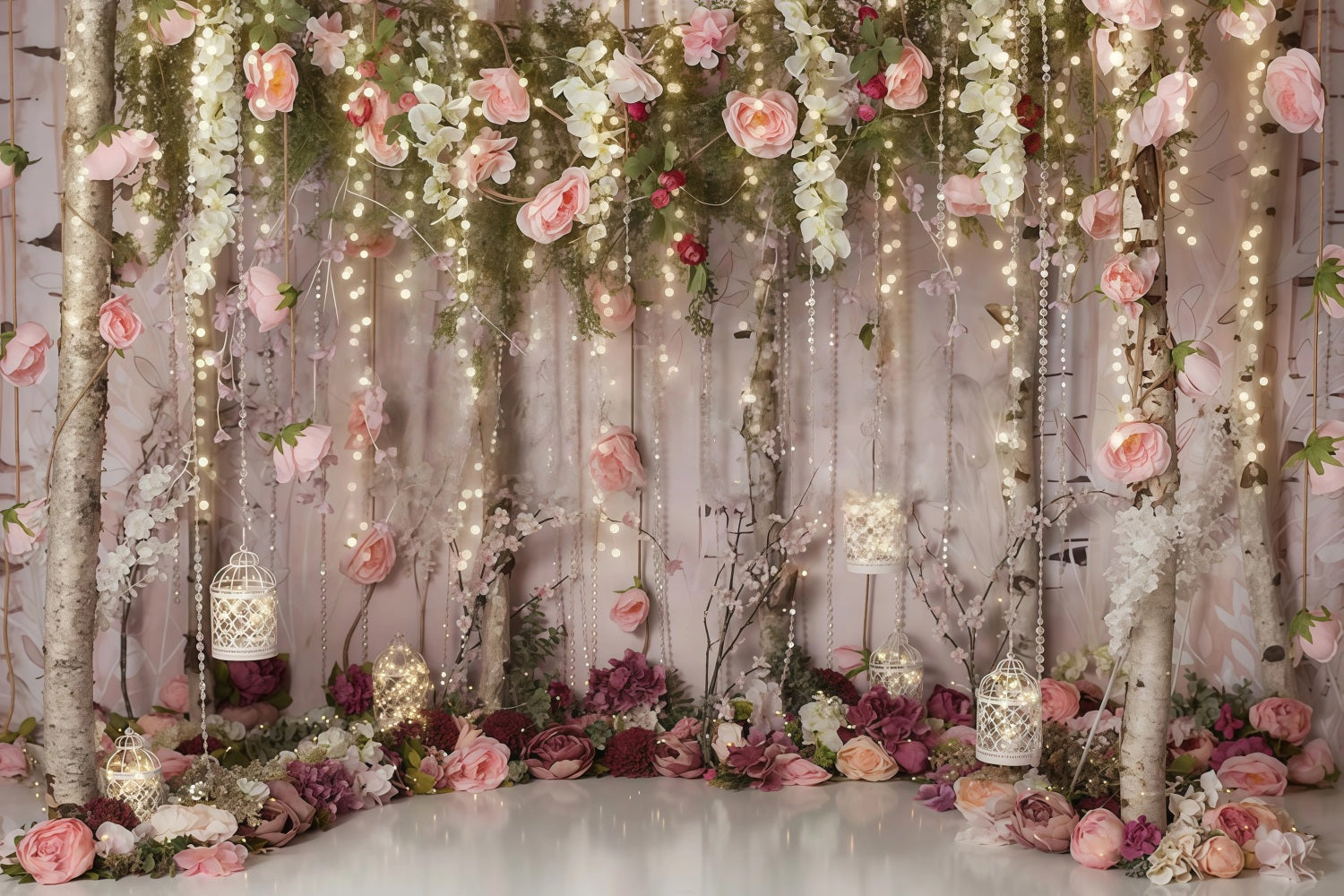 Flower Backdrop Romantic Garden Fairy Lights Valentine's Day Backdrop MRR9-116