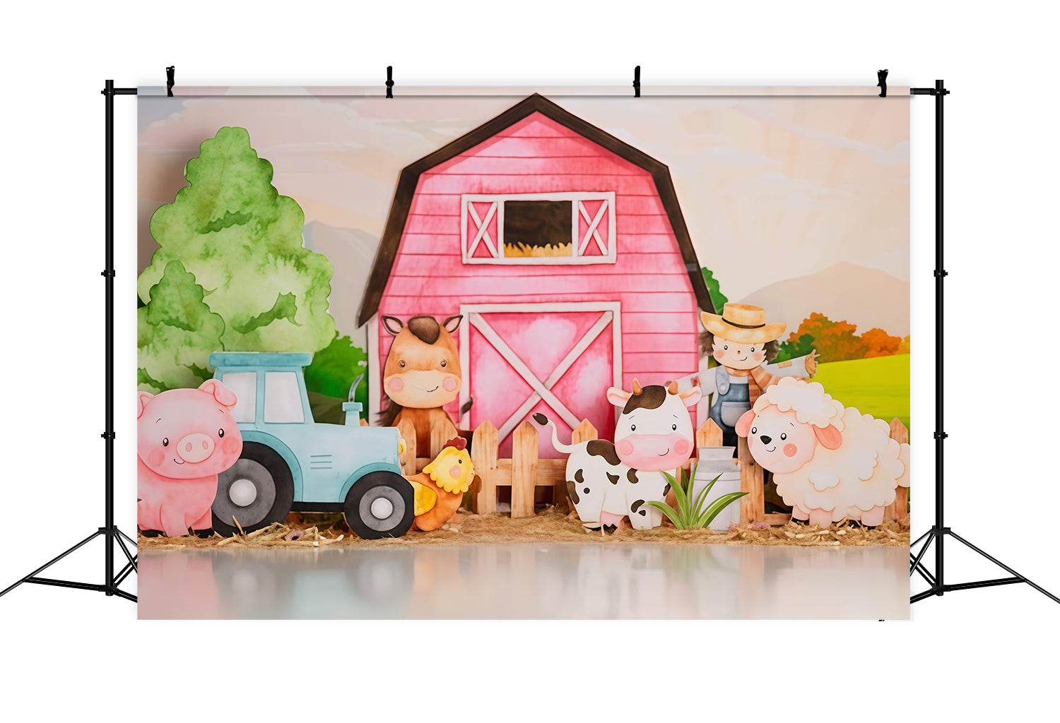Kids Photo Backdrop Cartoon Farm Animals Barn Newborn Backdrop MRR9-125