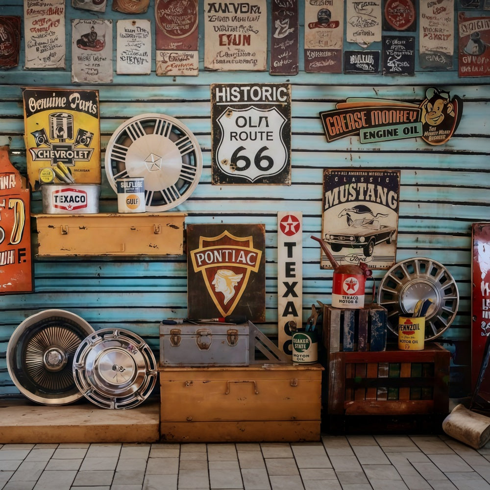 Newborn Photo Backdrop Vintage Garage Route Signs Kids Backdrop MRR9-127
