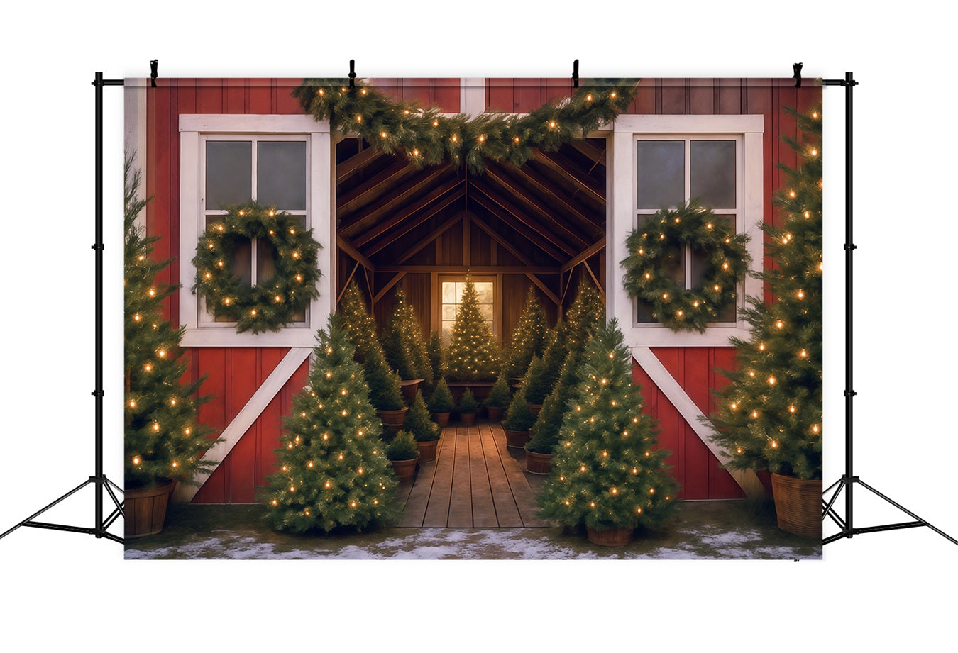 Tree Farm Backdrop Christmas Tree Barn Lights Christmas Backdrop MRR9-13