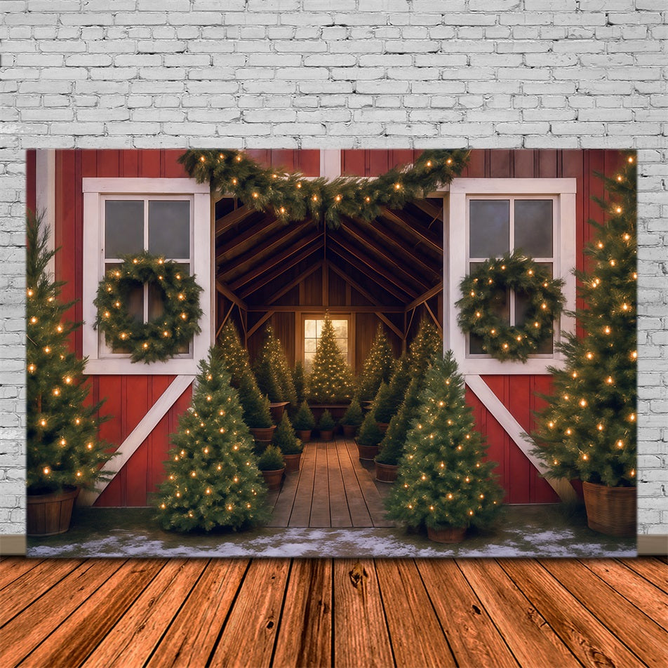 Tree Farm Backdrop Christmas Tree Barn Lights Christmas Backdrop MRR9-13