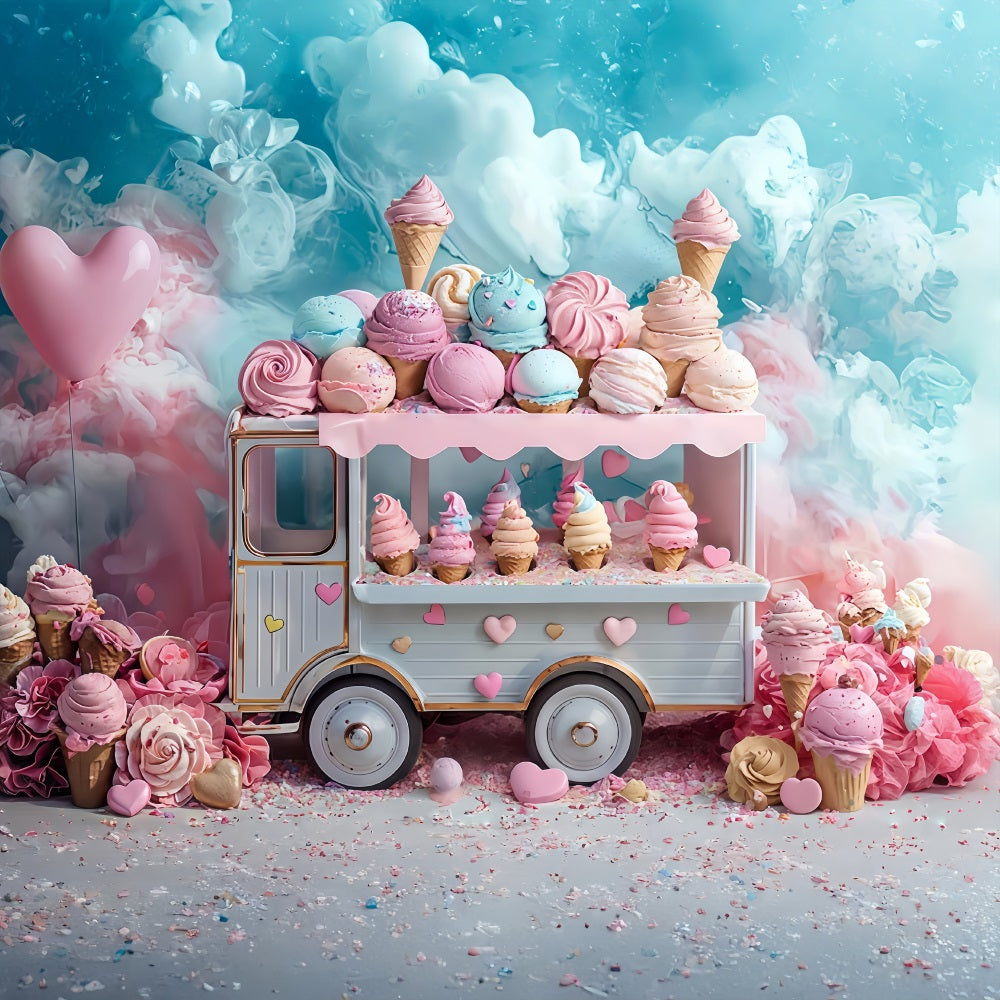 Newborn Backdrop Pastel Ice Cream Truck Sweets Kids Photo Backdrop MRR9-14
