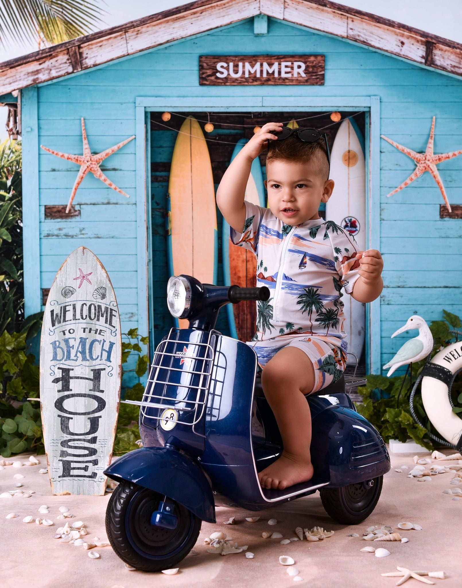 Beach Backdrop Surfboards Tropical Beach Hut Summer Backdrop MRR9-17