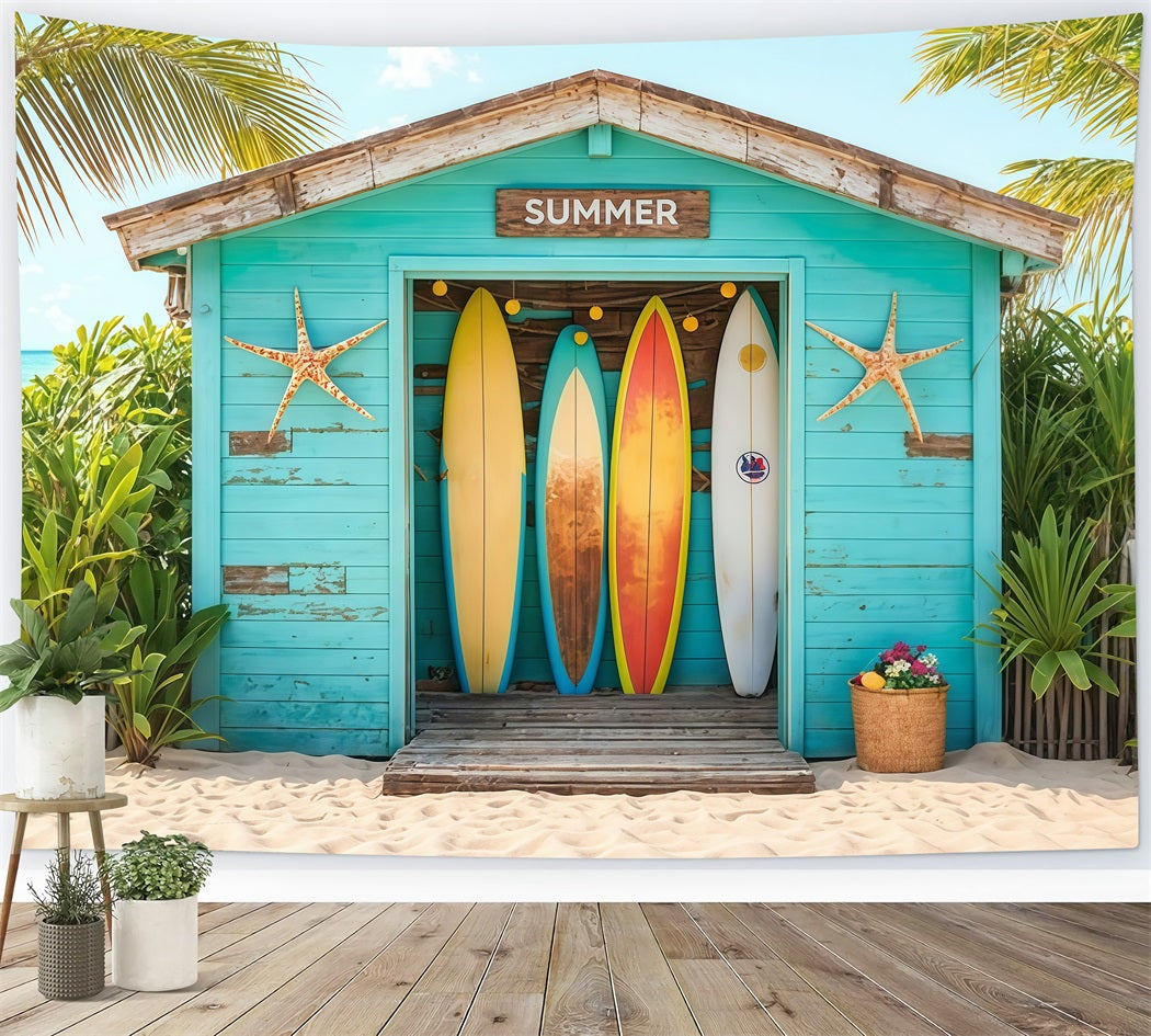 Beach Backdrop Surfboards Tropical Beach Hut Summer Backdrop MRR9-17