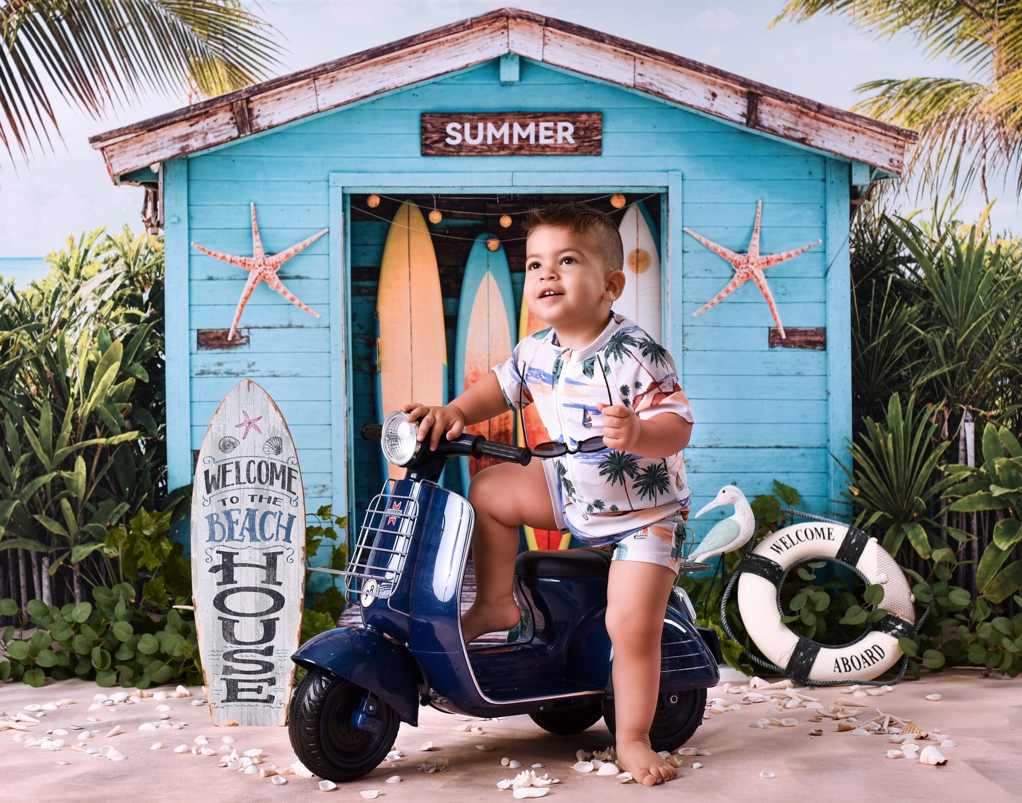 Beach Backdrop Surfboards Tropical Beach Hut Summer Backdrop MRR9-17