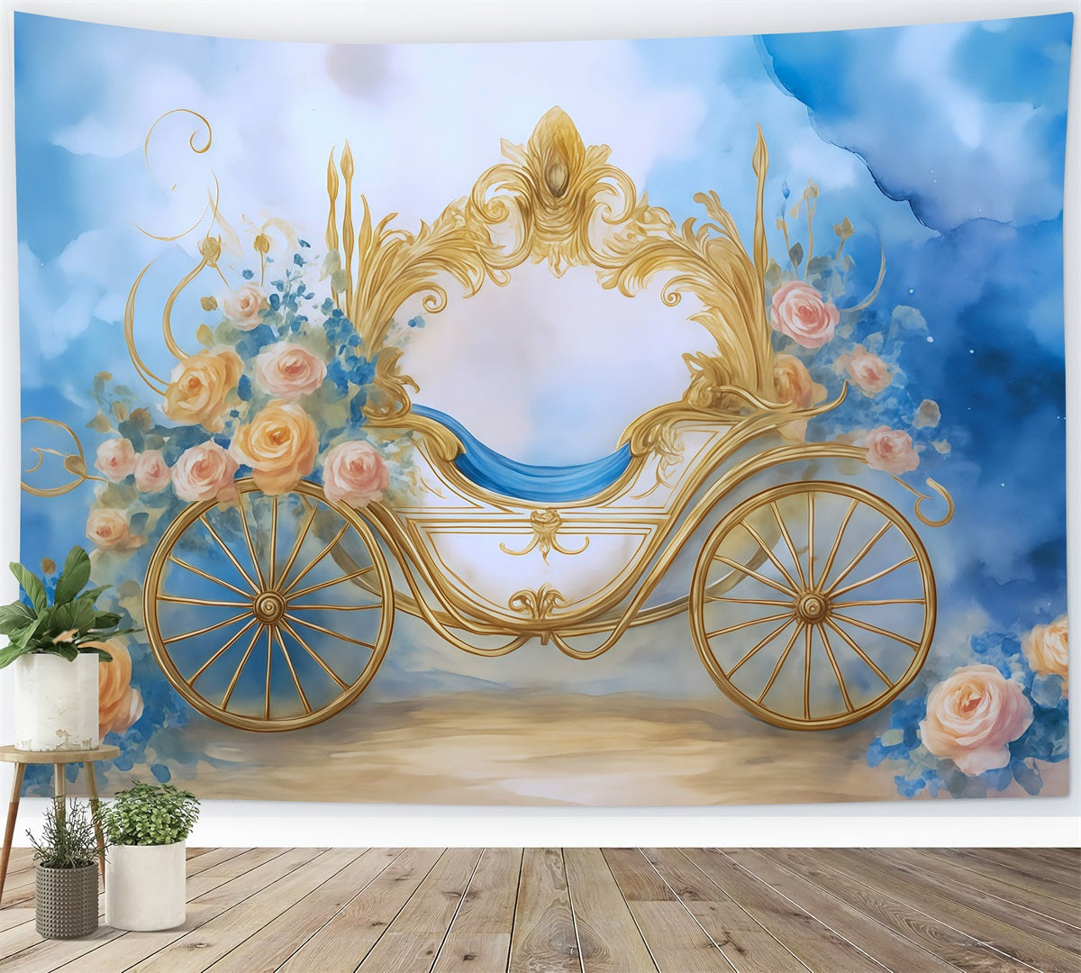 Newborn Photo Backdrop Golden Carriage Floral Fantasy Kids Backdrop MRR9-18