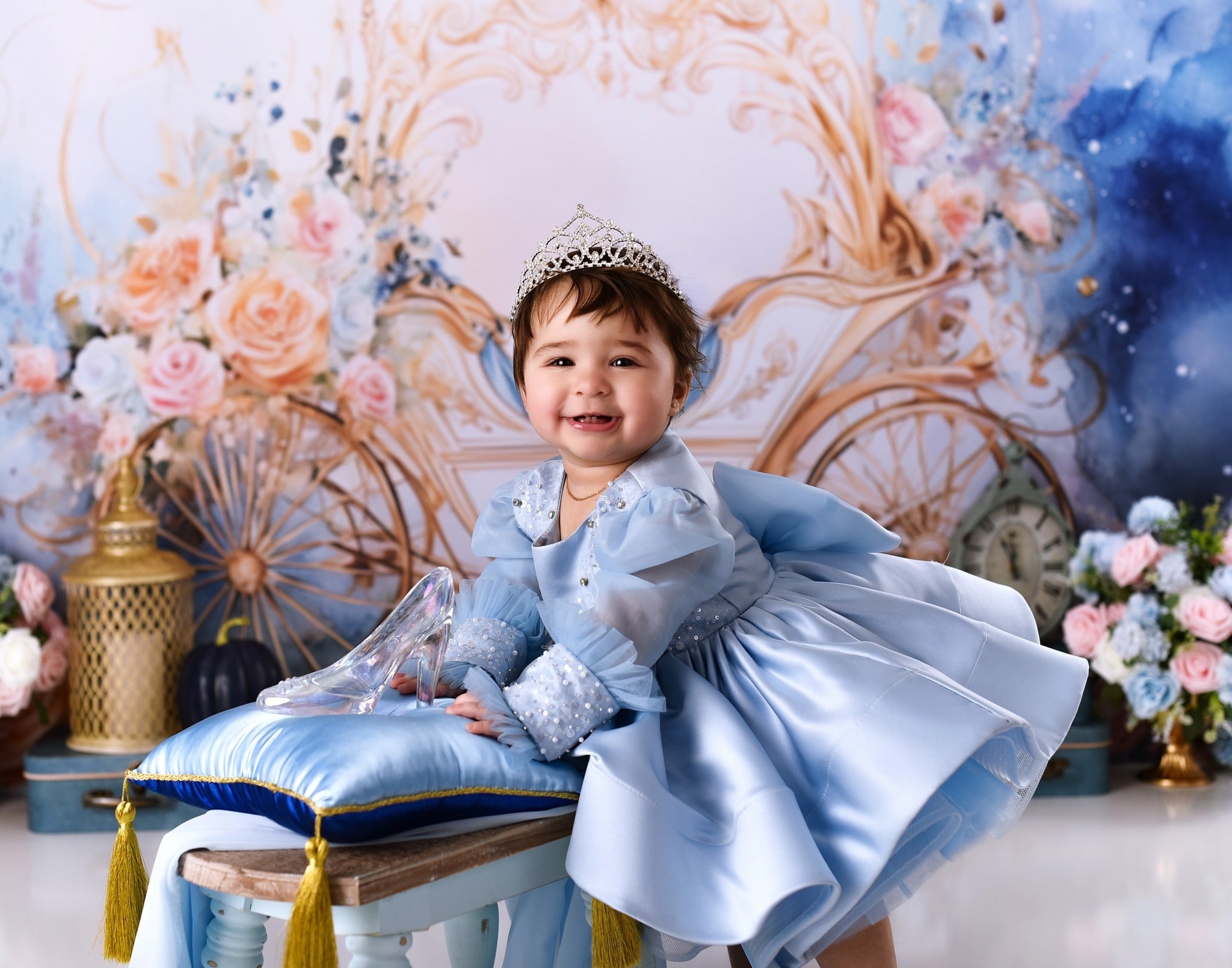 Newborn Photo Backdrop Golden Carriage Floral Fantasy Kids Backdrop MRR9-18