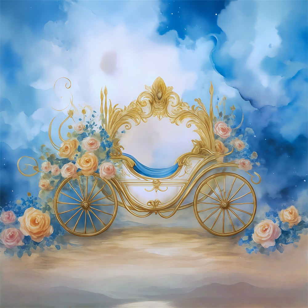 Newborn Photo Backdrop Golden Carriage Floral Fantasy Kids Backdrop MRR9-18