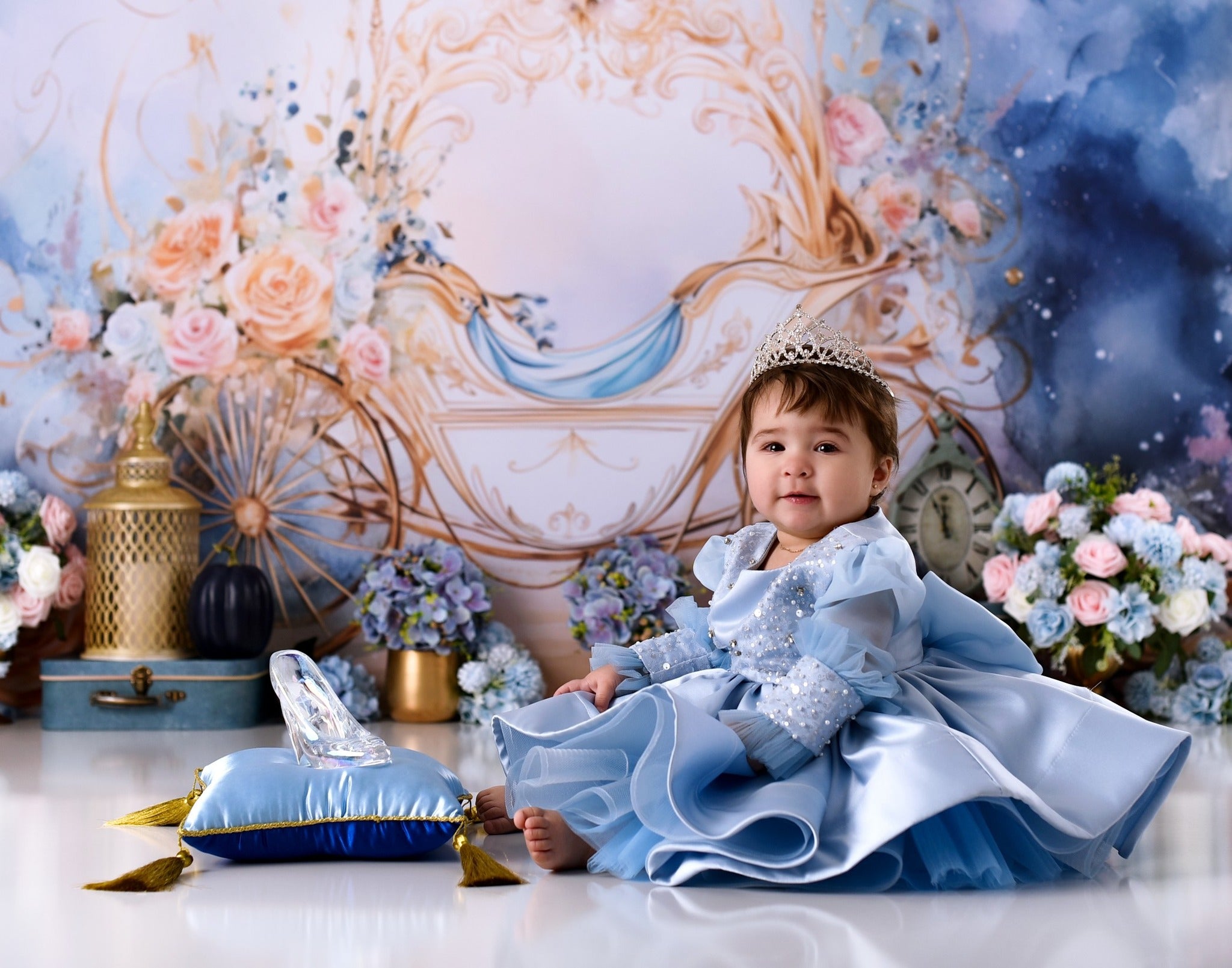 Newborn Photo Backdrop Golden Carriage Floral Fantasy Kids Backdrop MRR9-18