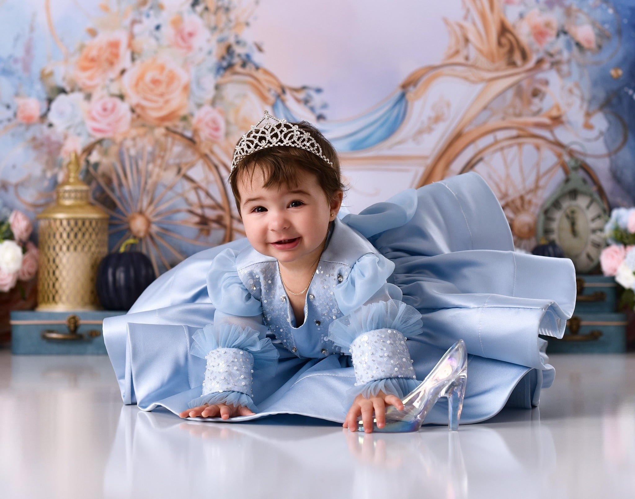 Newborn Photo Backdrop Golden Carriage Floral Fantasy Kids Backdrop MRR9-18