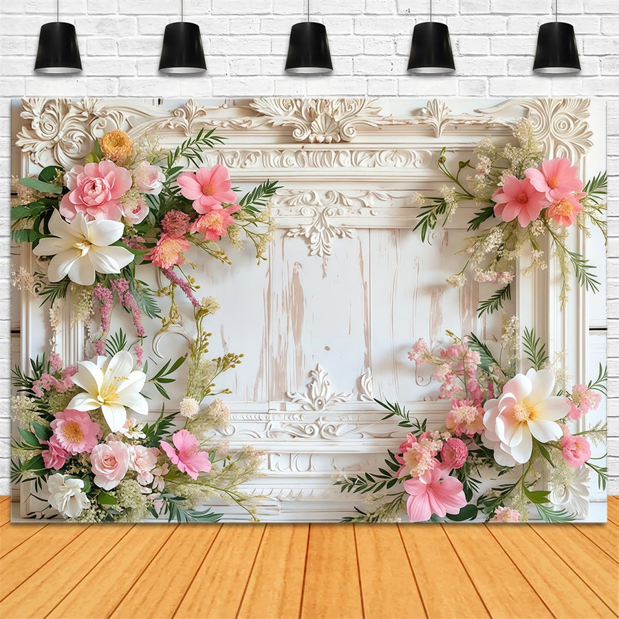 Vintage Backdrop Classic Frame Flower Garland Vintage Wall Backdrop MRR9-19
