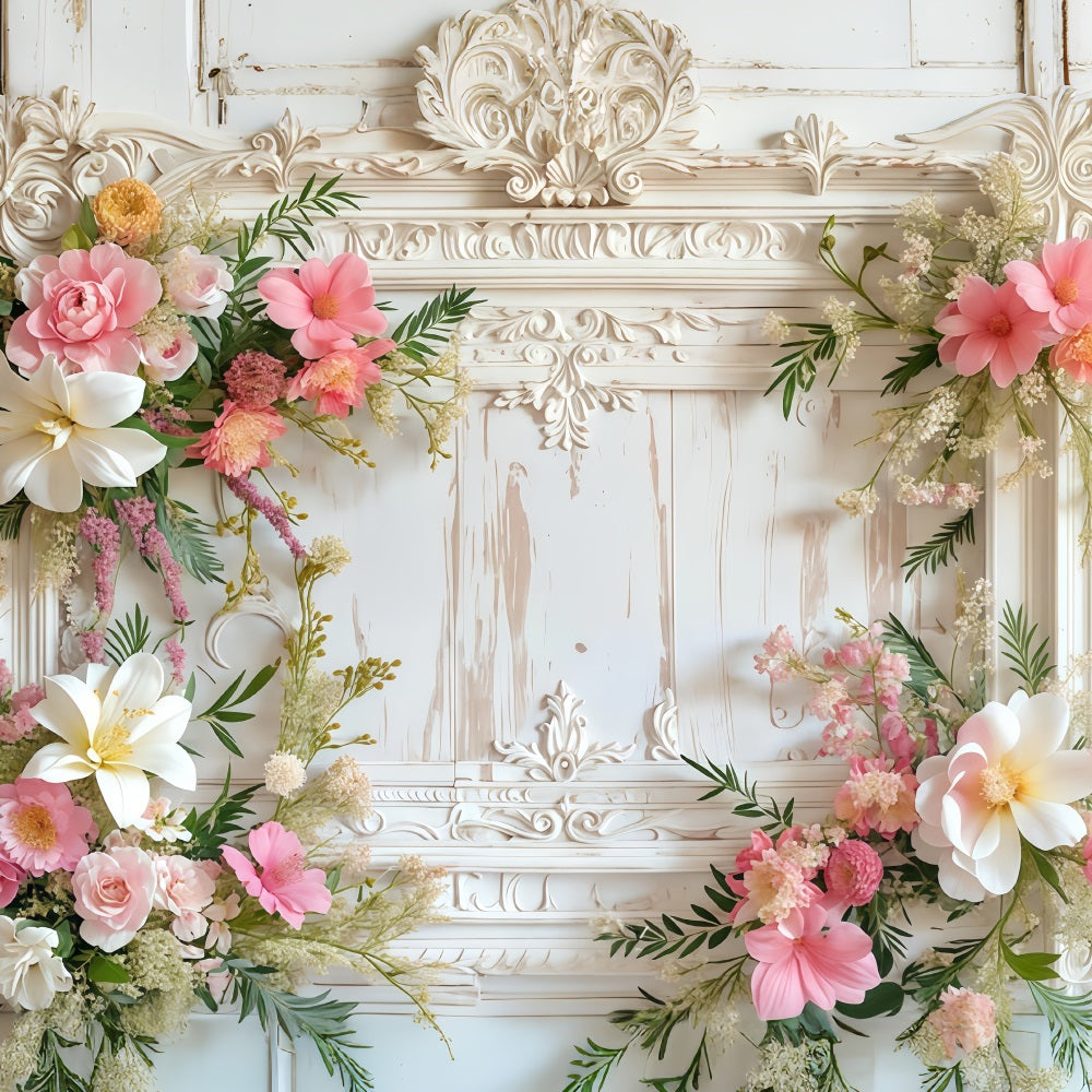 Vintage Backdrop Classic Frame Flower Garland Vintage Wall Backdrop MRR9-19