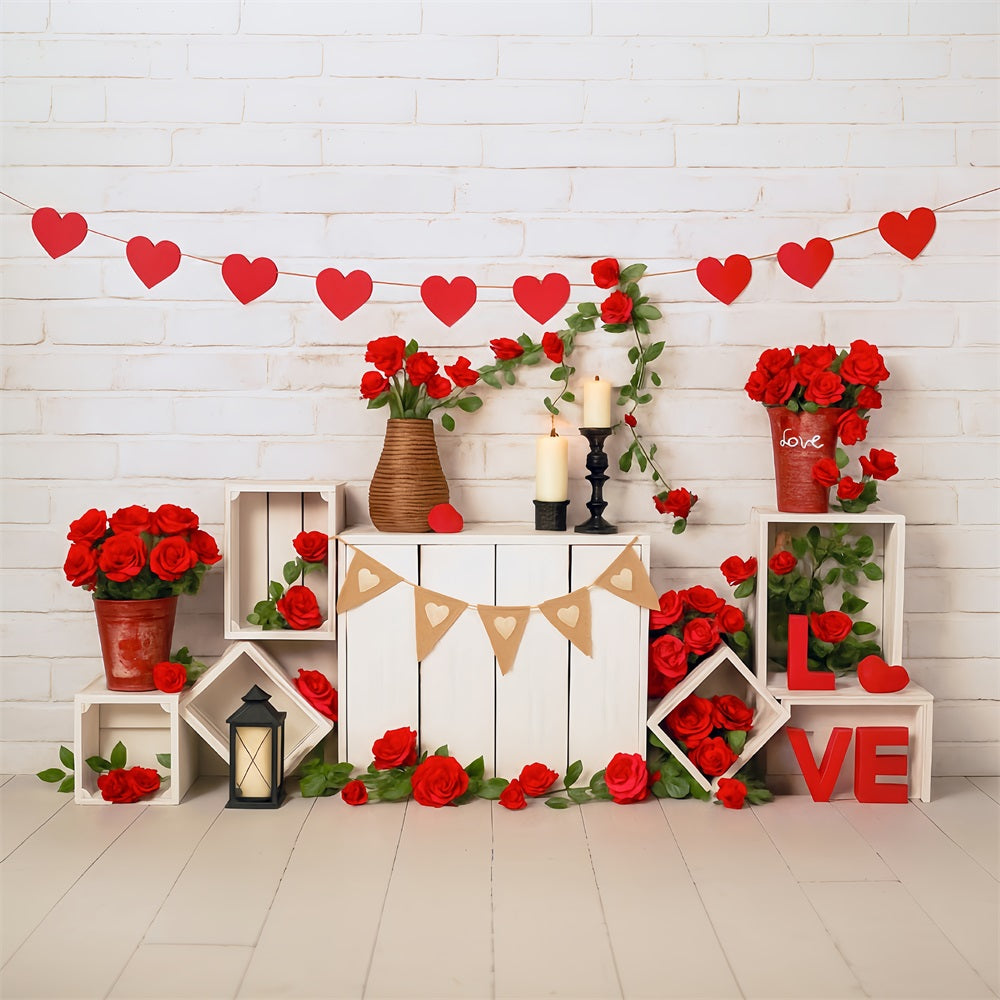 Valentine Backdrops Red Roses Hearts Love Decor Valentine's Day Backdrop MRR9-2