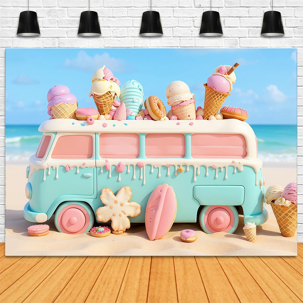 Newborn Photo Backdrop Candy Pastel Ice Cream Van Children Backdrops MRR9-20