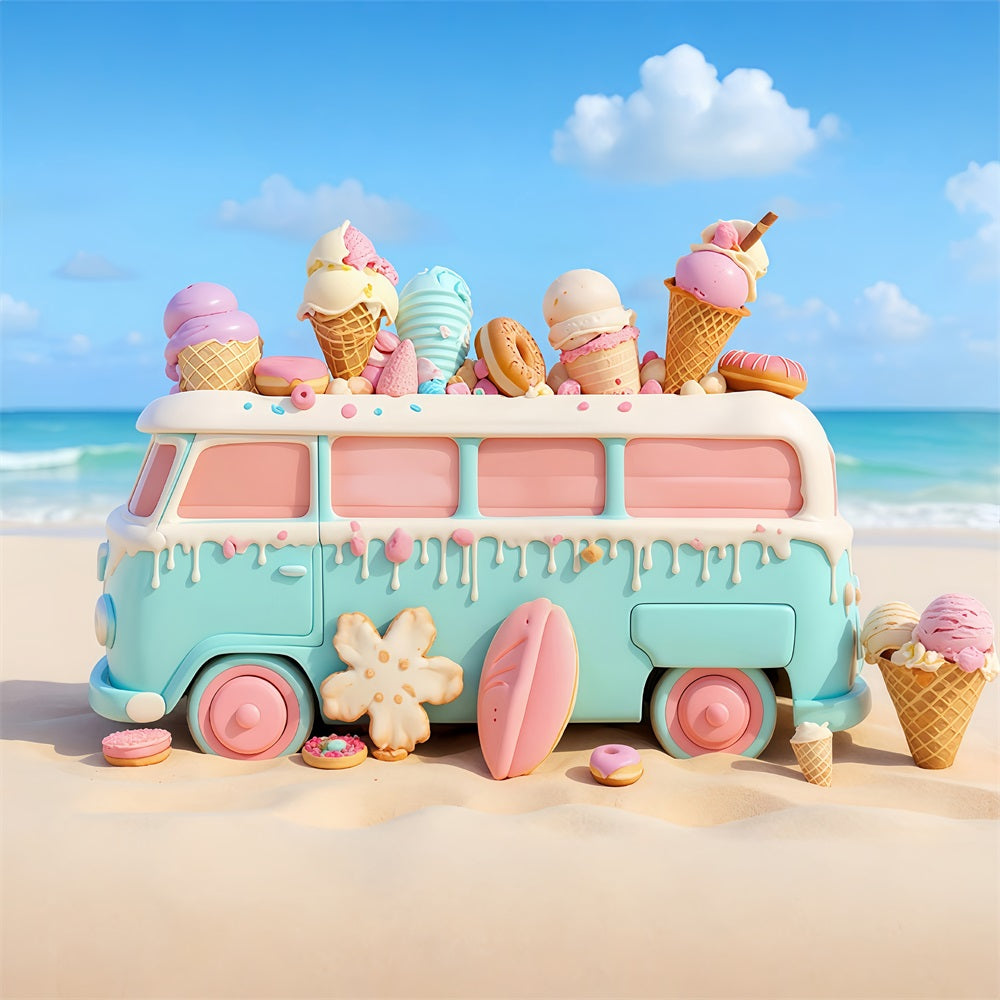 Newborn Photo Backdrop Candy Pastel Ice Cream Van Children Backdrops MRR9-20