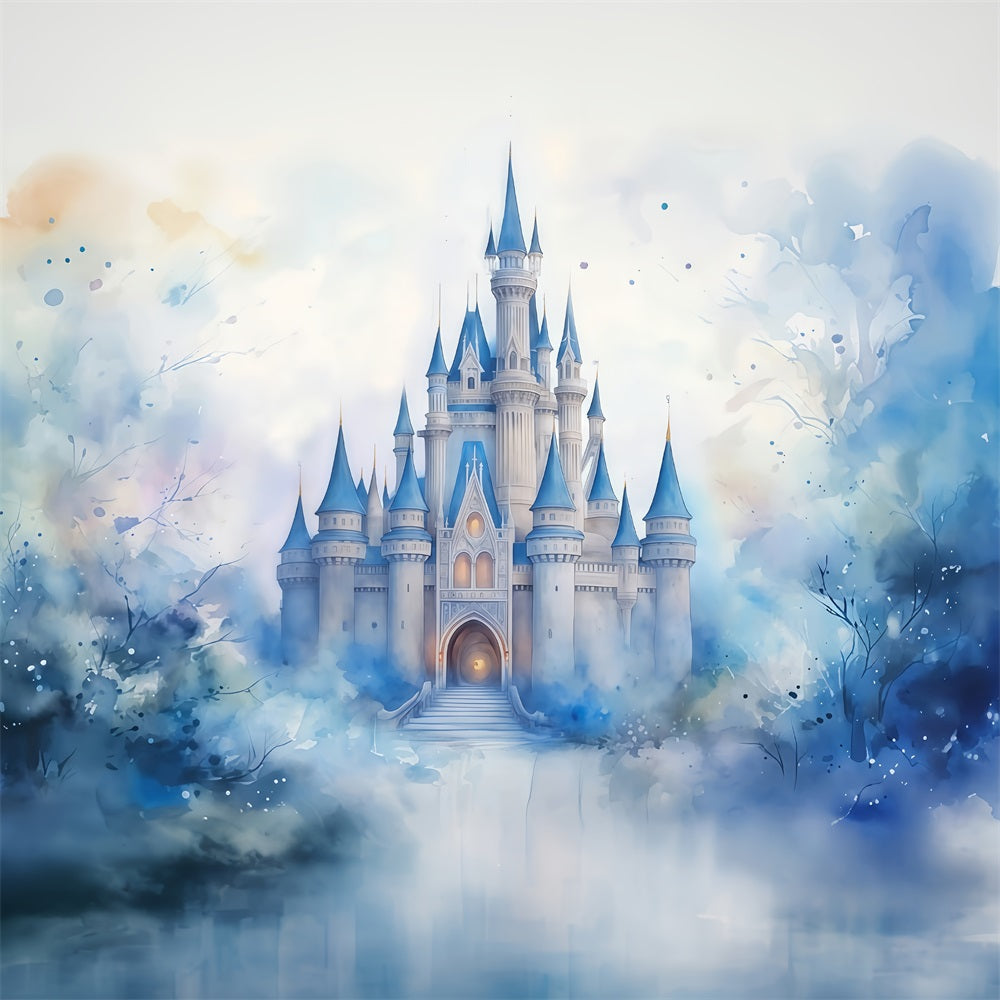 Castle Photo Backdrop Blue Towers Fairytale Castle Newborn Backdrop MRR9-23