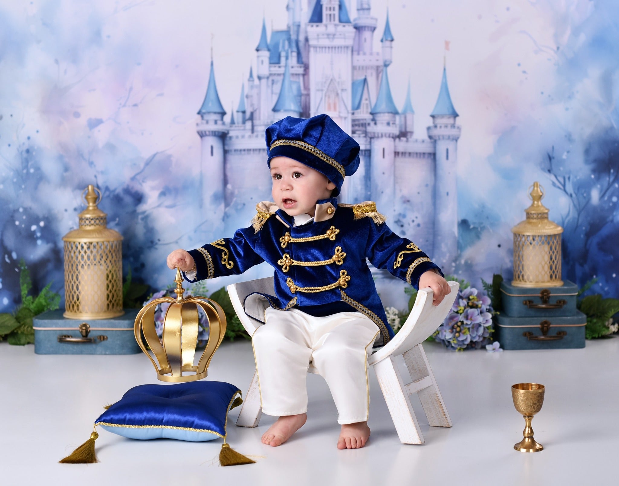 Castle Photo Backdrop Blue Towers Fairytale Castle Newborn Backdrop MRR9-23