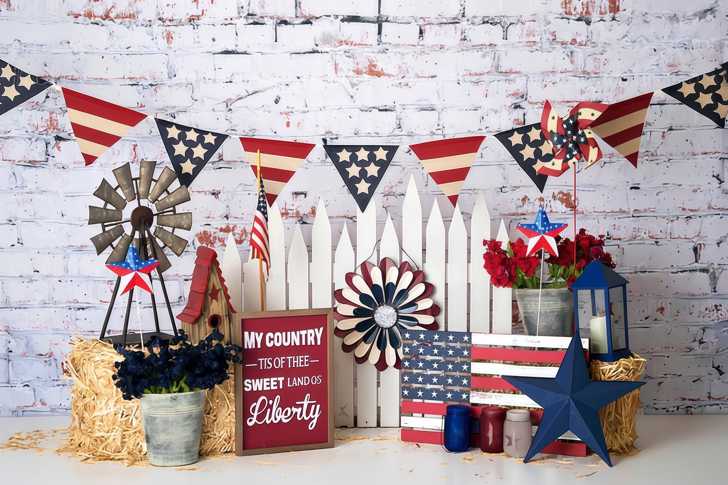 Independence Day Backdrop Patriotic Stars Stripes Display 4th of July Backdrop MRR9-26
