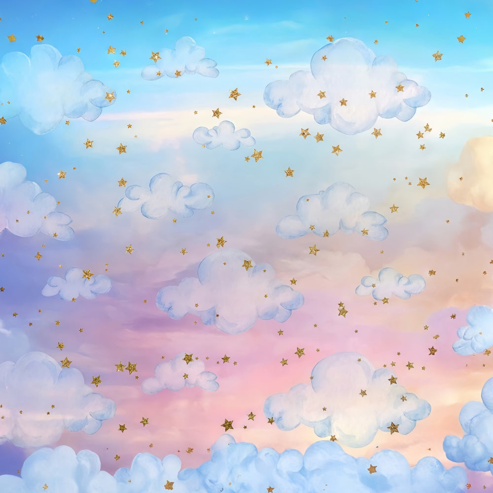 Clouds Backdrop Rainbow Clouds Golden Stars Cloudy Sky Backdrop MRR9-28