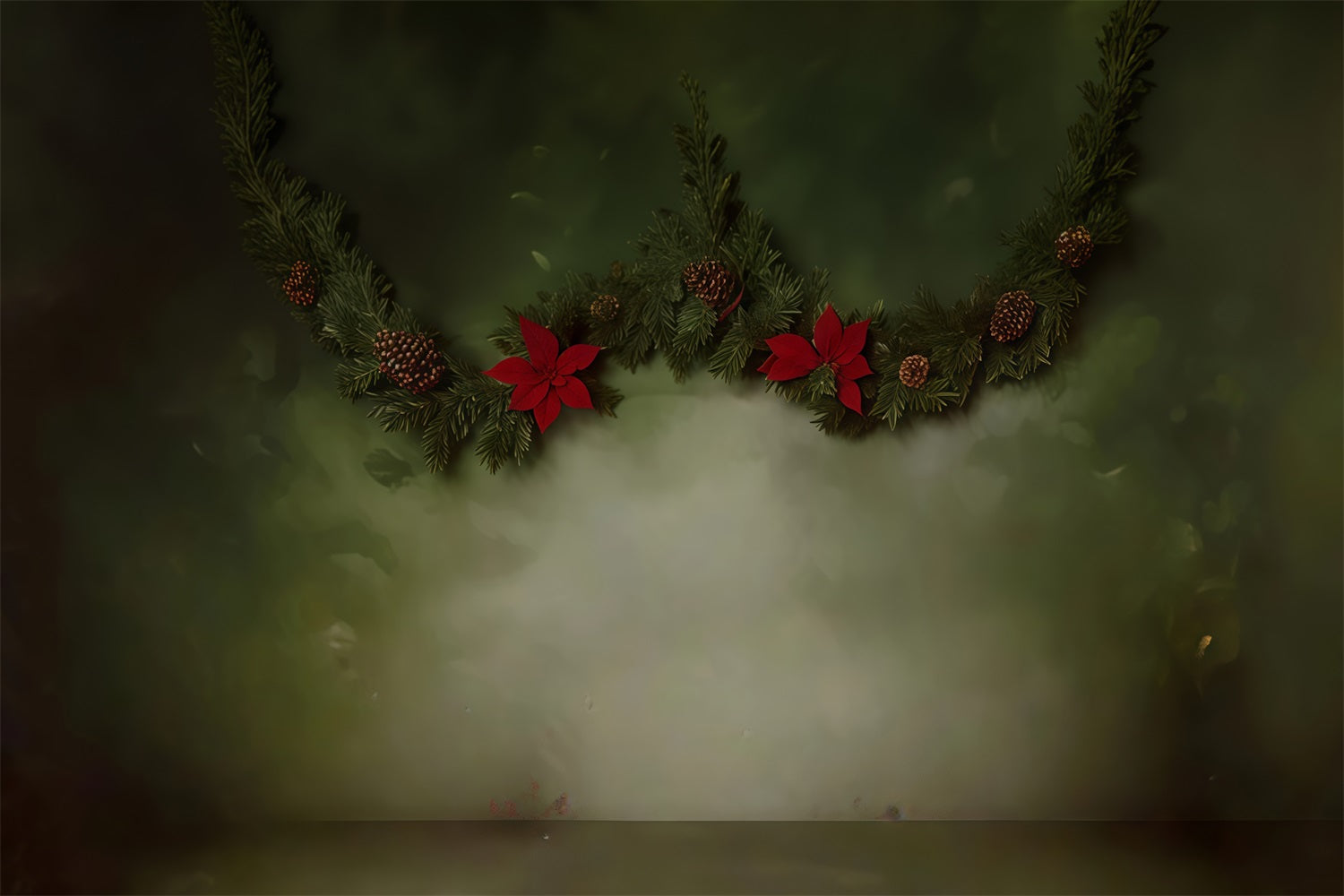 Vintage Backdrop Christmas Garland Pinecones Vintage Photo Backdrop MRR9-33