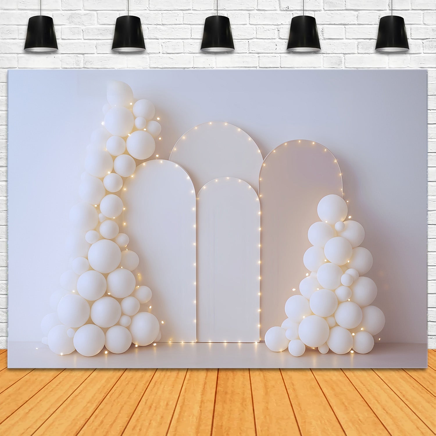 Cake Smash Backdrop Minimalist White Balloon Arches Birthday Backdrop MRR9-36