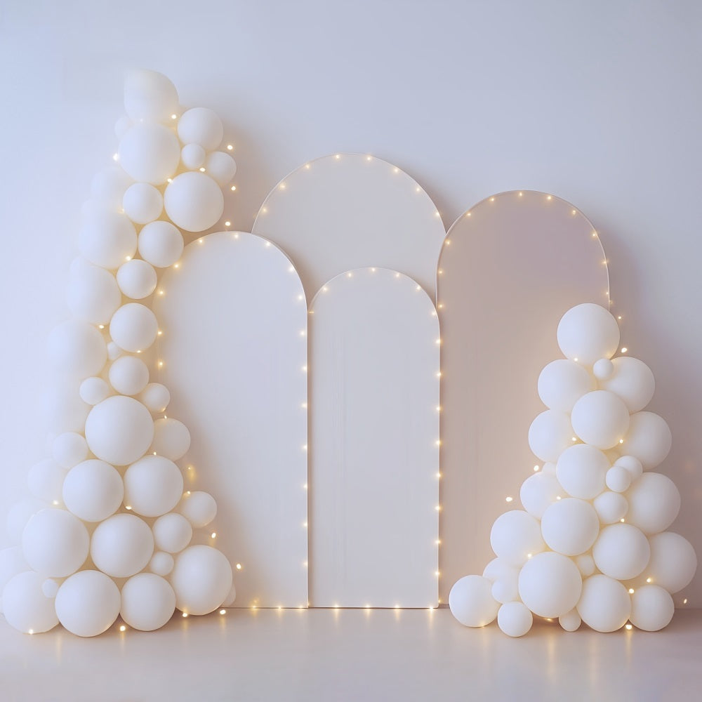 Cake Smash Backdrop Minimalist White Balloon Arches Birthday Backdrop MRR9-36