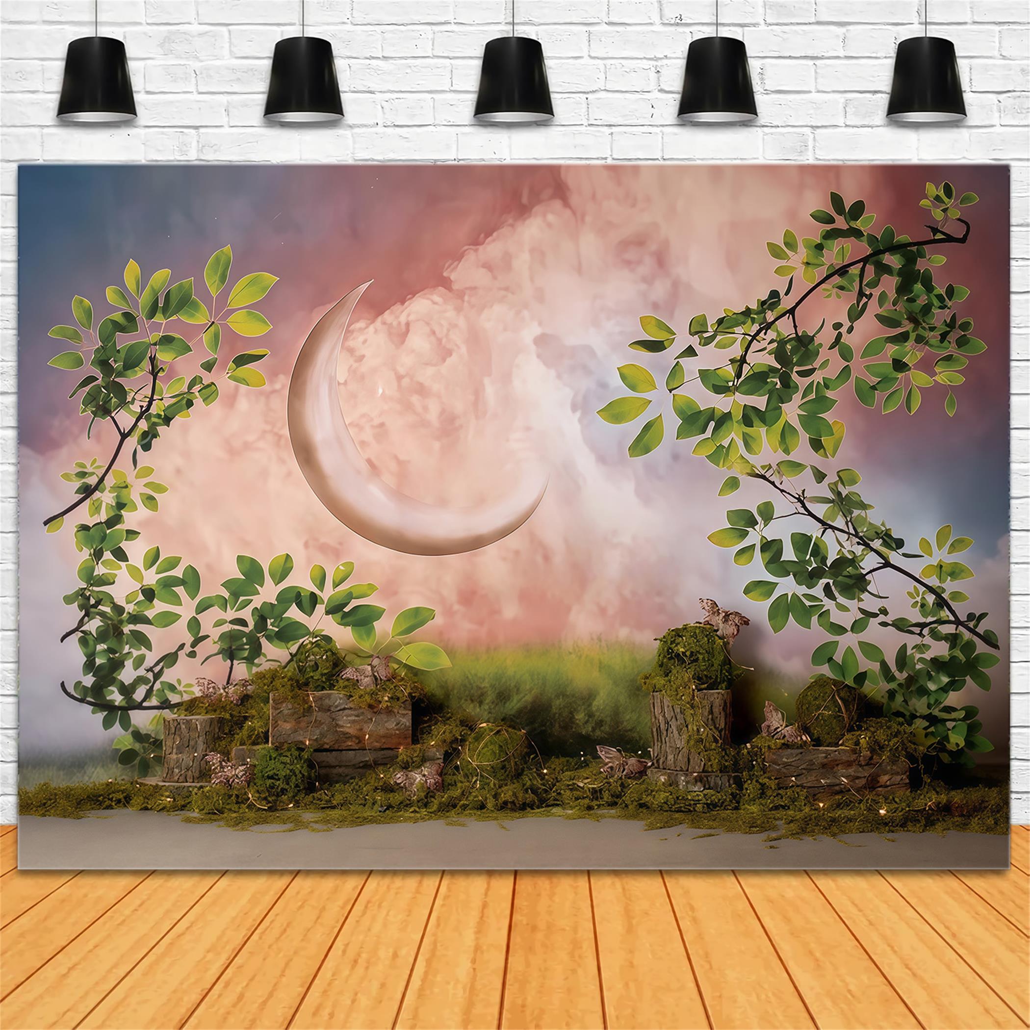 Kids Photo Backdrop Enchanted Crescent Moon Garden Newborn Backdrop MRR9-39